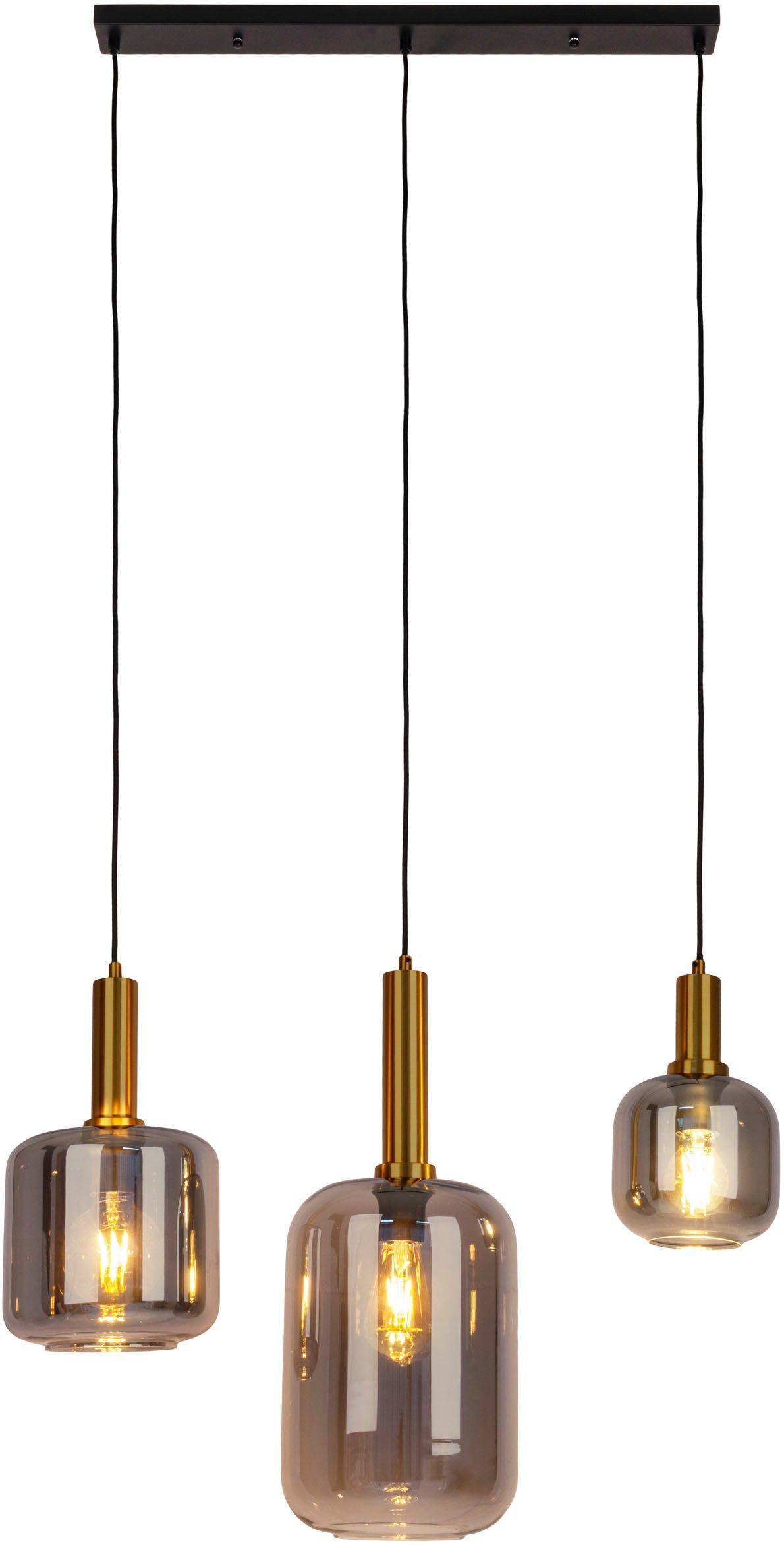 näve Hanglamp Fumo van metaal in zwart/goud en rookglas, lengte ca. 83 cm, hoogte 150 cm (1 stuk)