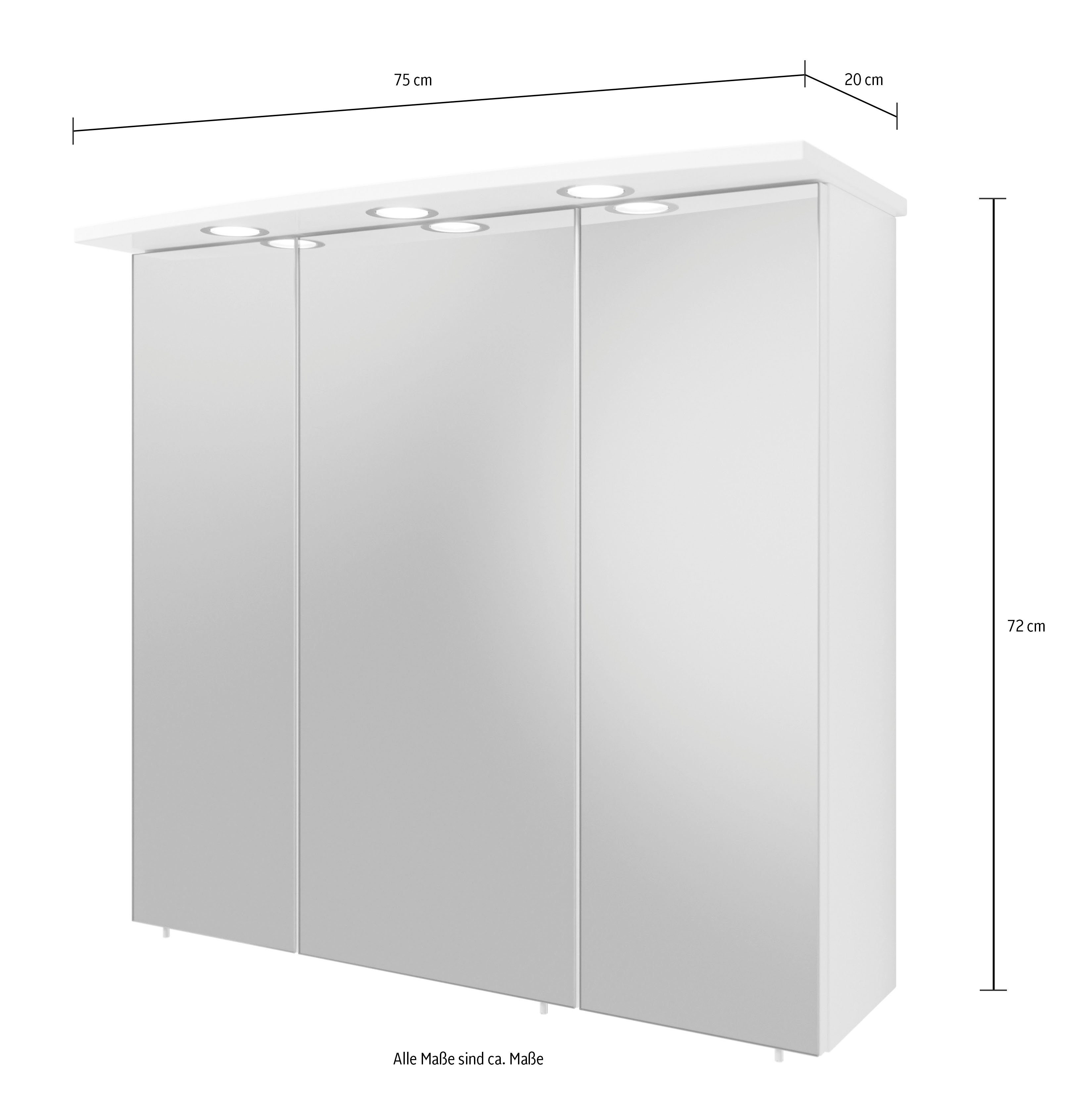 Saphir Badkamerserie Quickset 316 4-delig, keramieken wastafel met led-spiegelkast met onderkast, hangend kastje, 5 deuren, 1 klep, inclusief deurdemper (5-delig)
