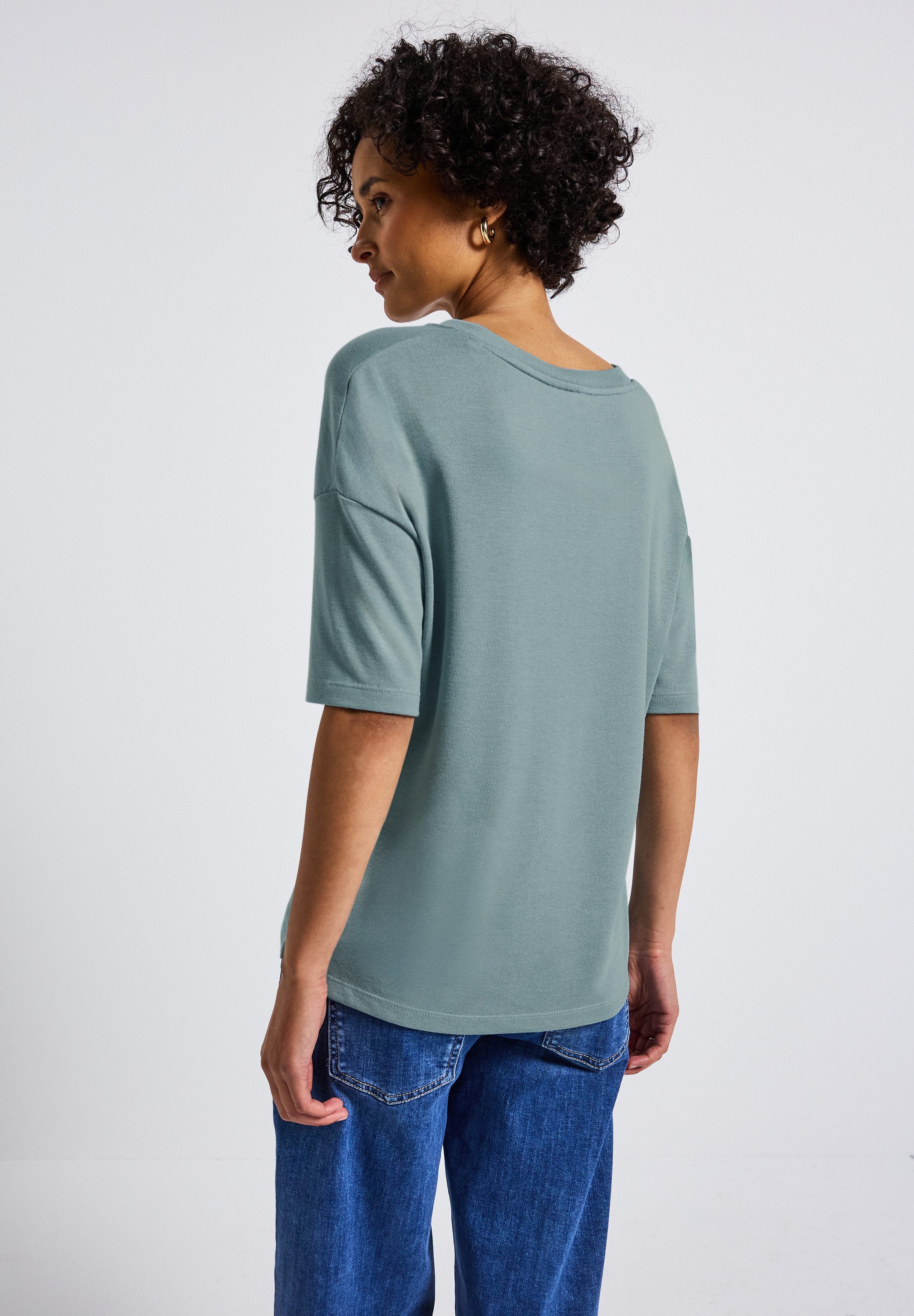 STREET ONE T-shirt met v-hals en in tricot-look