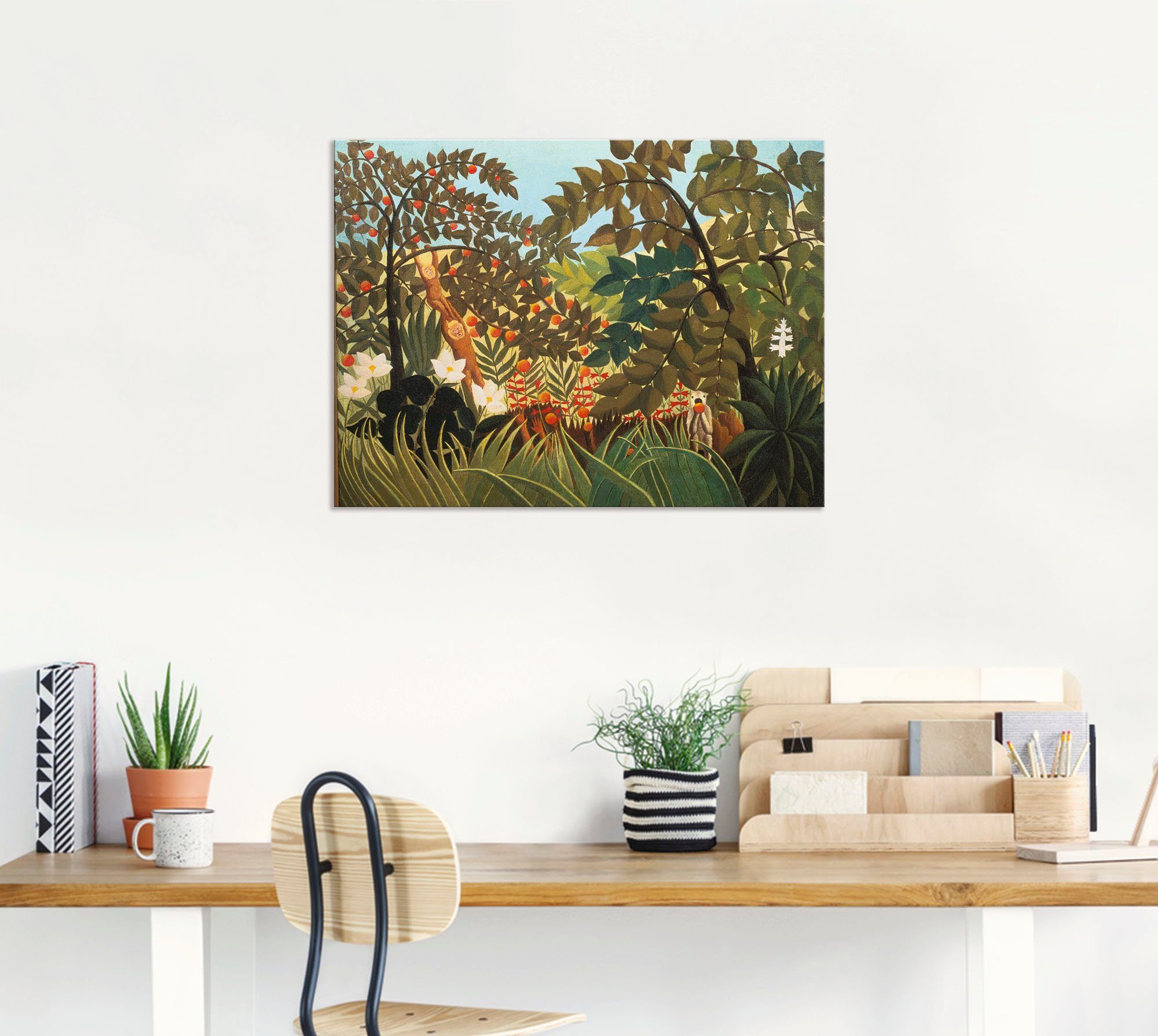 Artland Artprint Exotisch landschap met apen als artprint van aluminium, artprint op linnen, muursticker of poster in verschillende maten