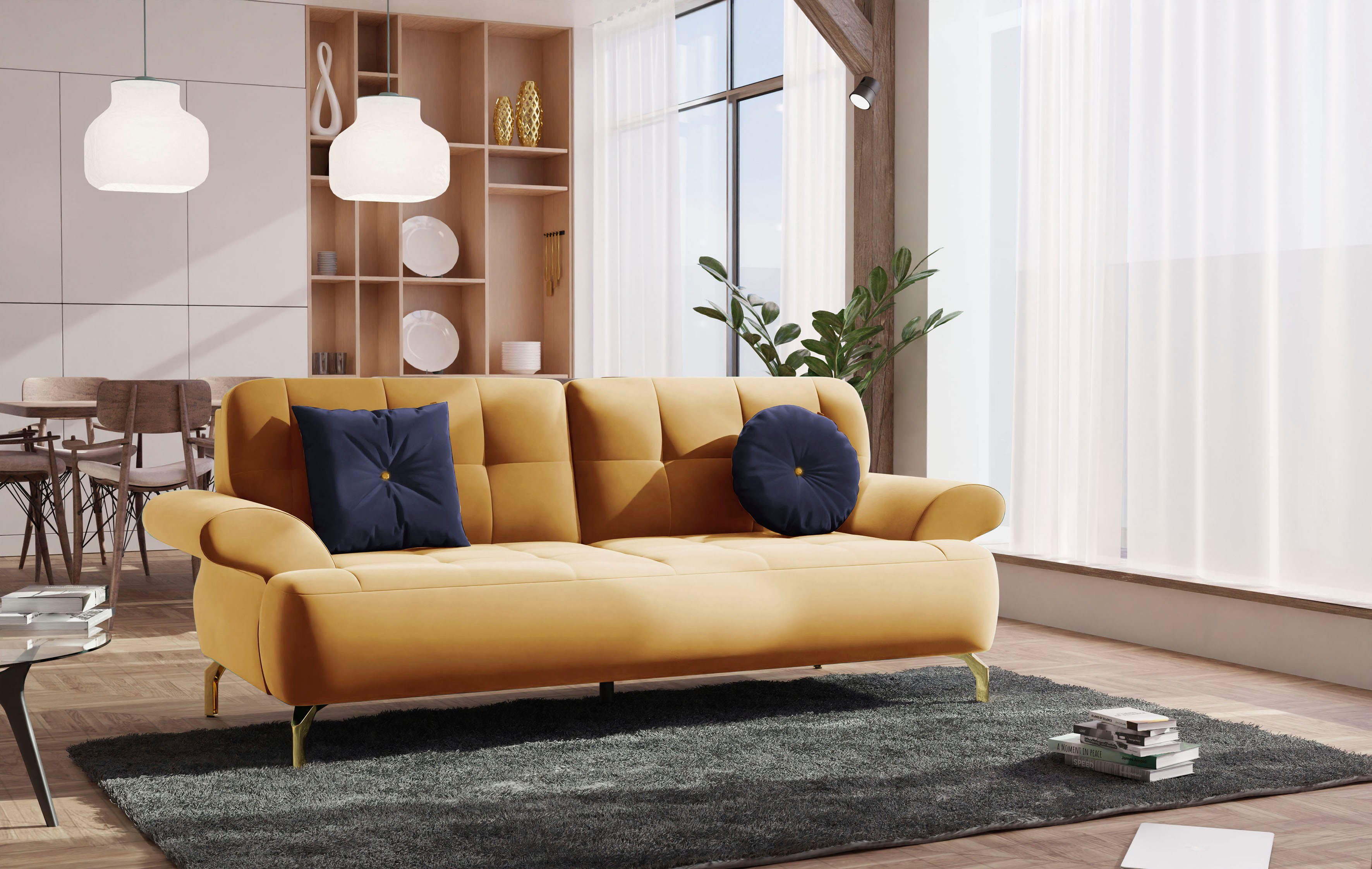 sit&more 2,5-zitsbank Orient 1 incl. 2 sierkussens met strassteentjes, goudkleurige metalen poten goud(kleur), 2-zitsbanken, 218 cm