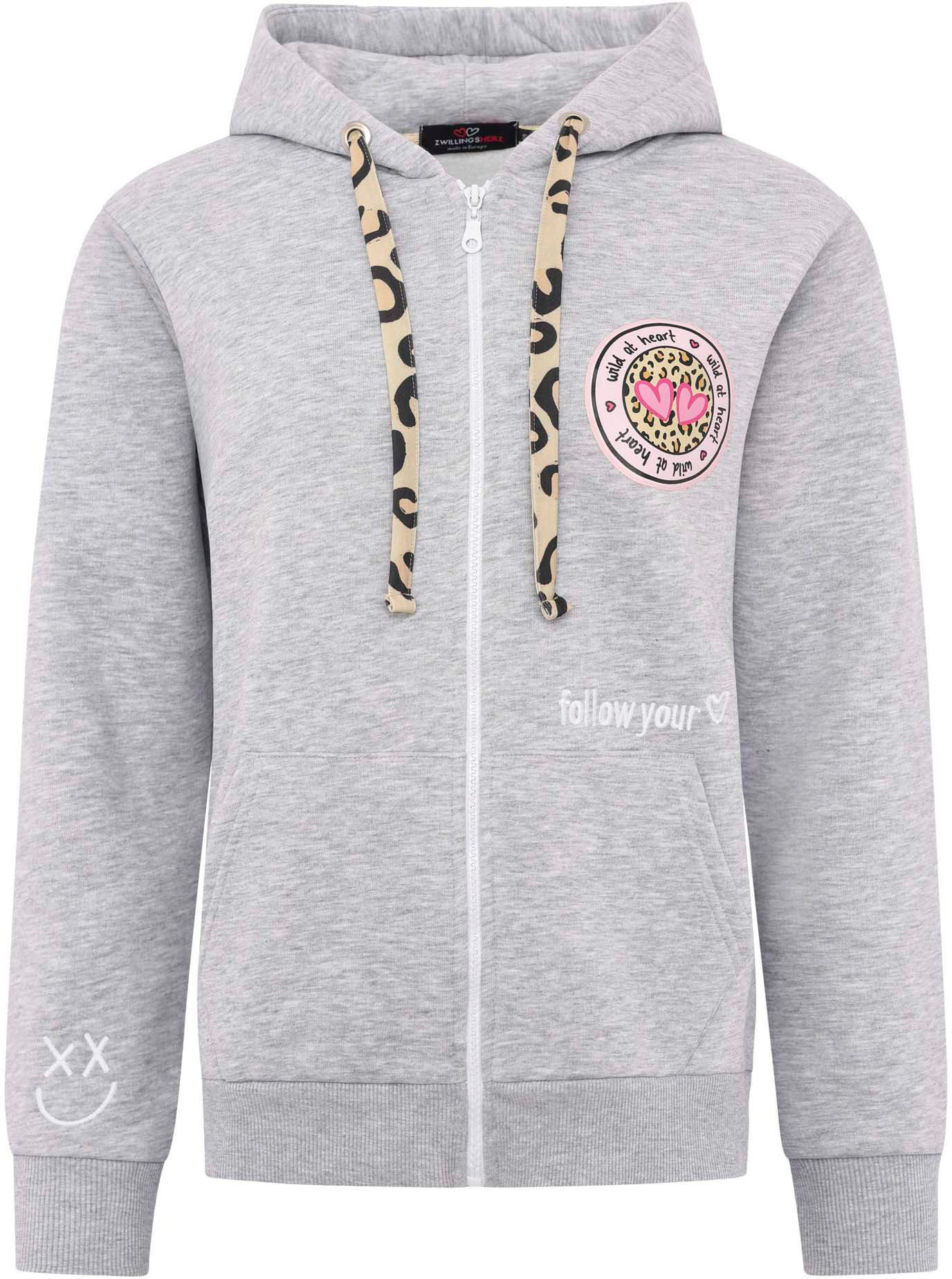 Zwillingsherz Capuchonsweatvest met bindbanden in leeuw-look