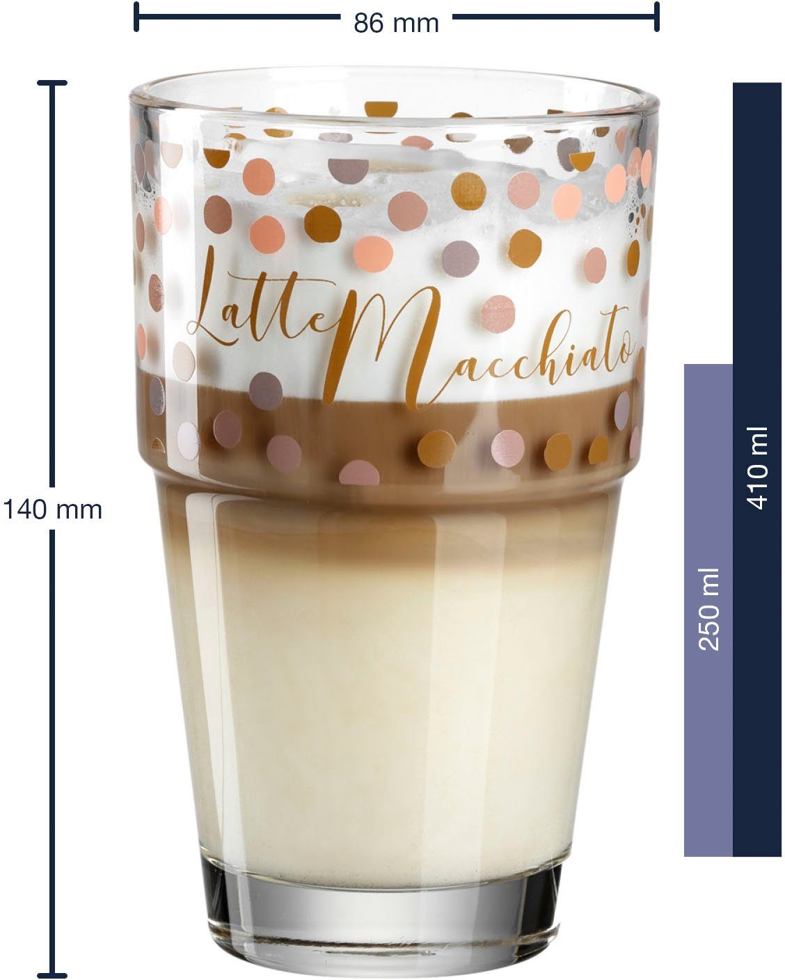 LEONARDO Latte macchiato glas Glazen-set SOLO, met Latte Macchiato-opdruk (set, 6-delig)