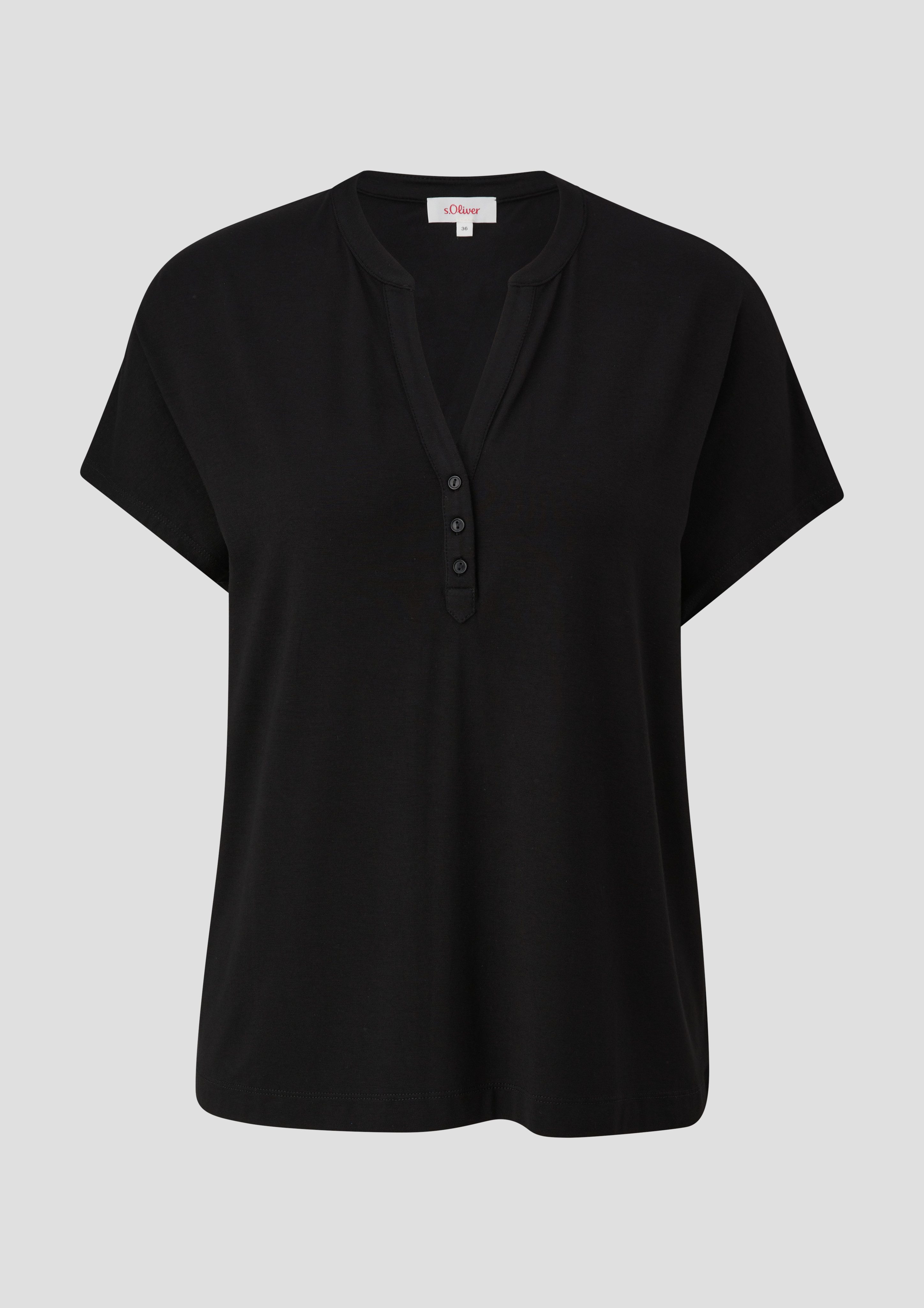 s.Oliver T-shirt met een korte knoopsluiting bij de hals