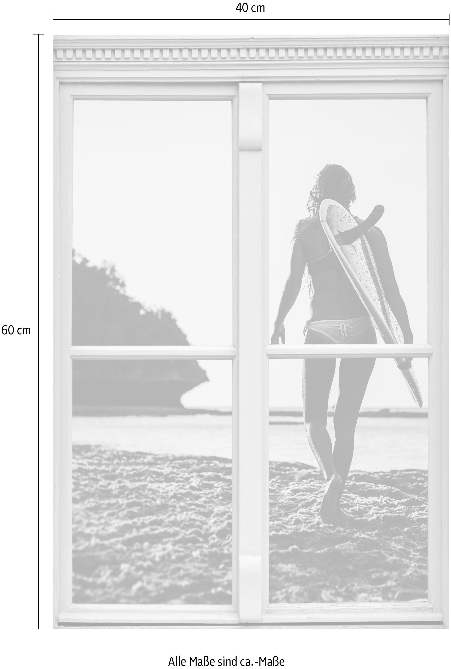 queence Wandfolie Vrouwelijke surfer Muursticker, muurdecoratie, zelfklevend, 3D, raam