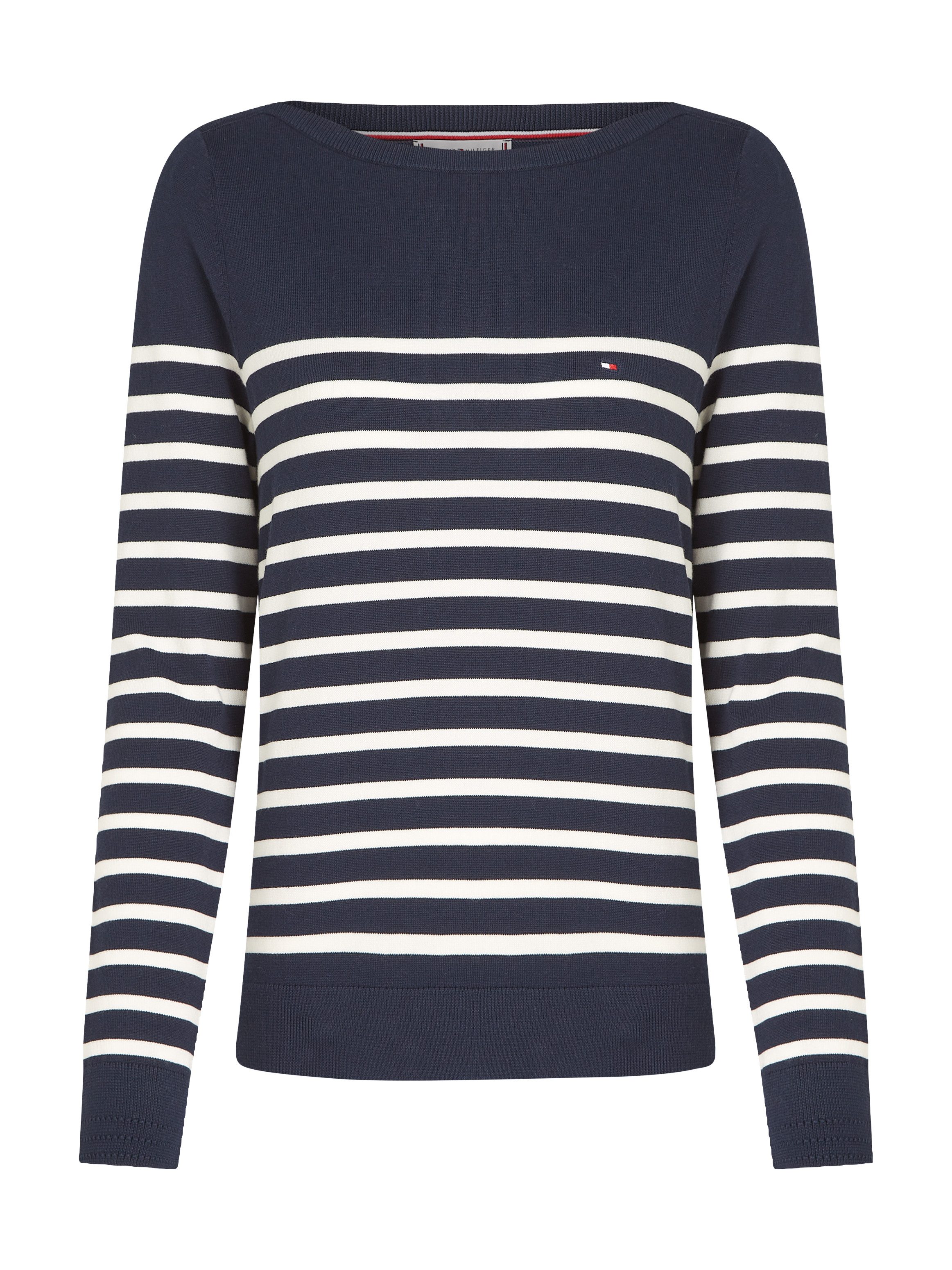 Tommy Hilfiger Gebreide trui CO JERSEY STITCH BOAT-NK SWEATER met -merklabel op de mouw