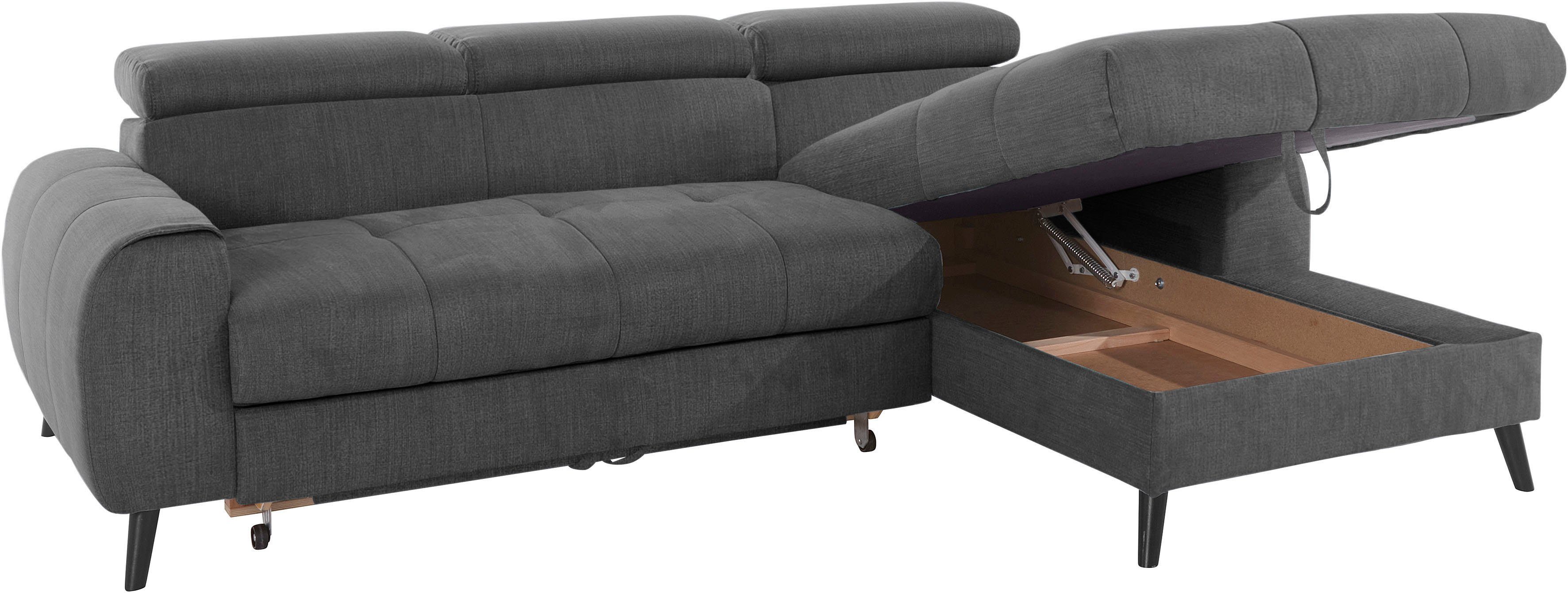 COTTA Hoekbank Mia L-vorm met 3 sierkussens keuze met bedfunctie, bedlade, verlichting & draadloze oplader