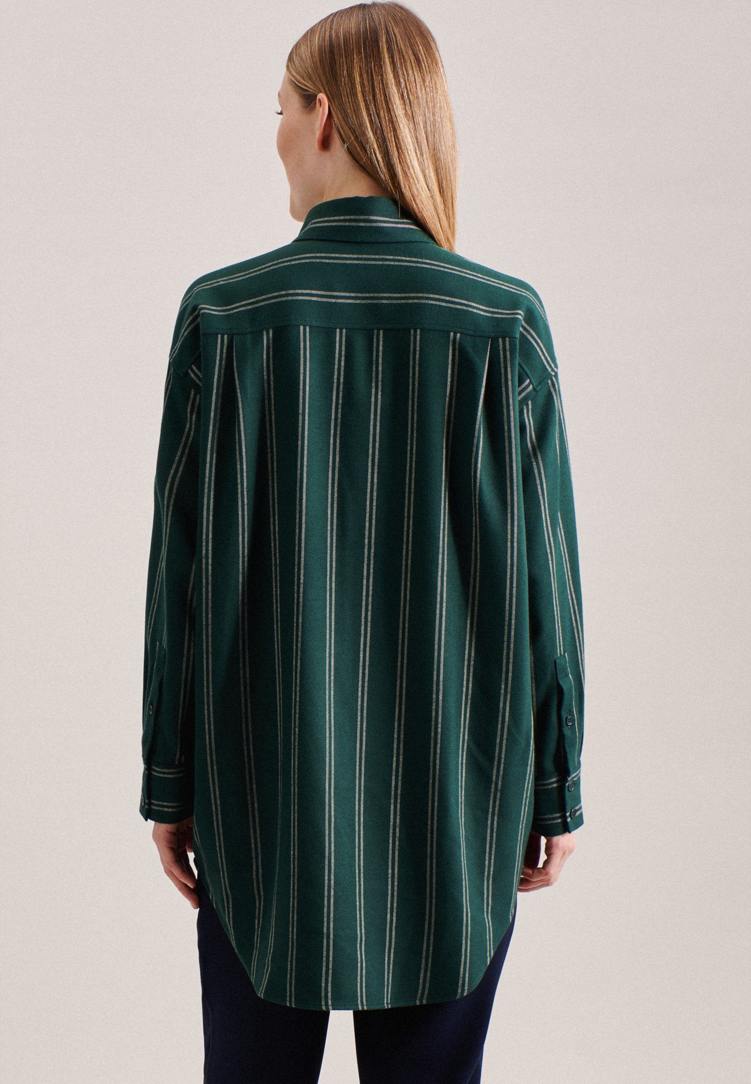 seidensticker Lange blouse Zwarte roos Lange mouwen kraag strepen