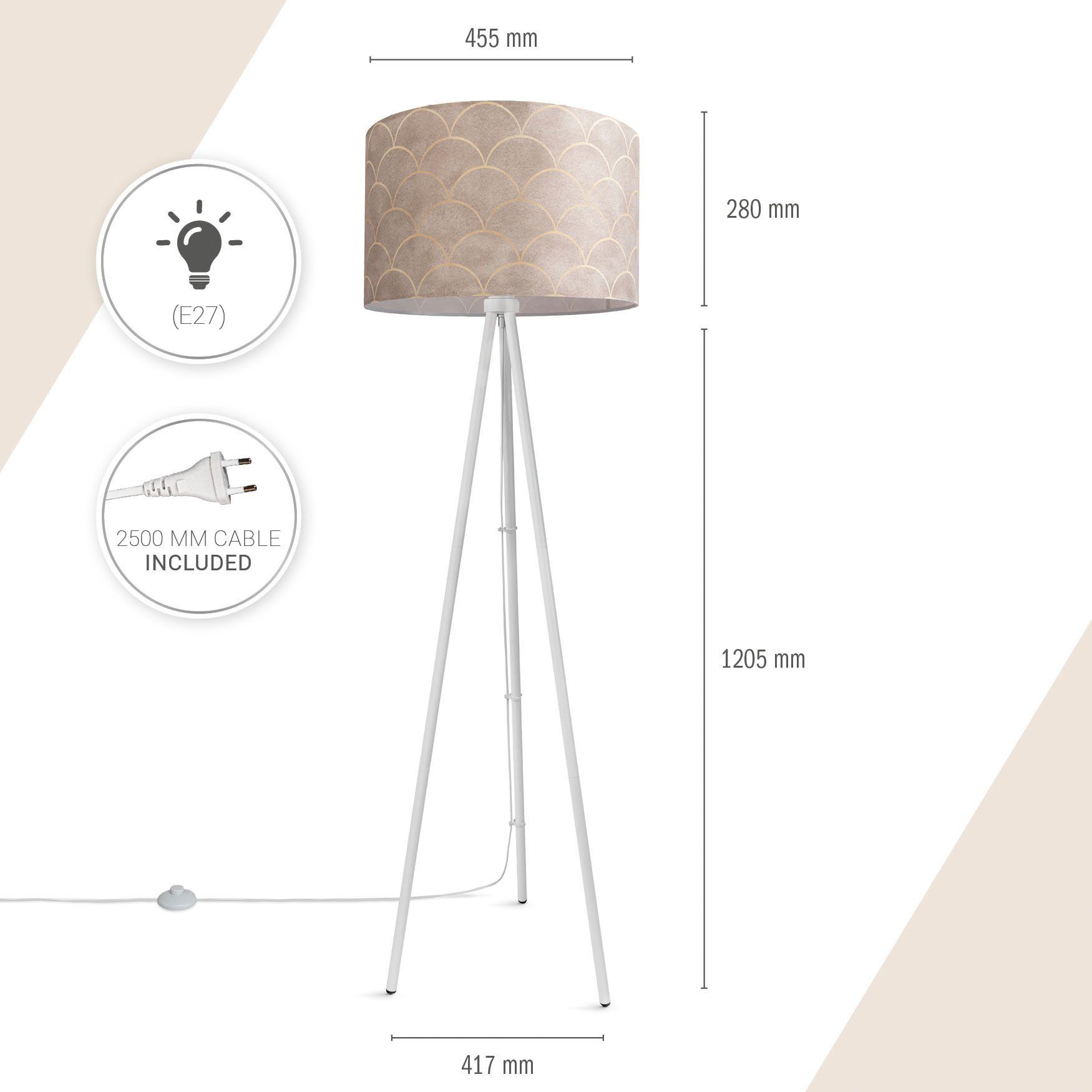 Paco Home Staande lamp Trina Pillar Statief vloerlamp woonkamer driepoot lamp met stoffen kap retro