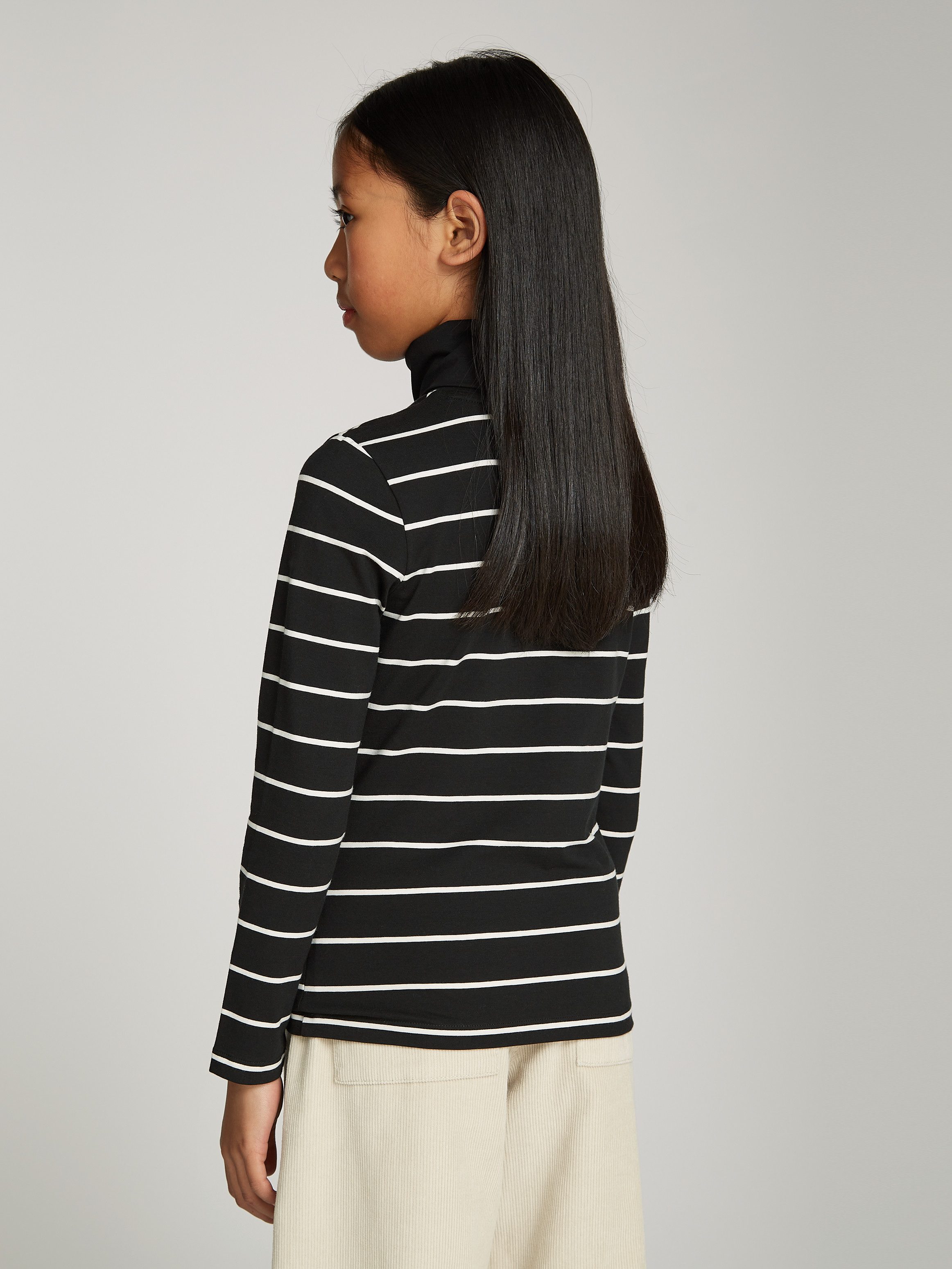 Calvin Klein Colshirt Slim Roll Neck Stripe Ls T-Shirt voor kinderen tot 16 jaar en met logo-opdruk