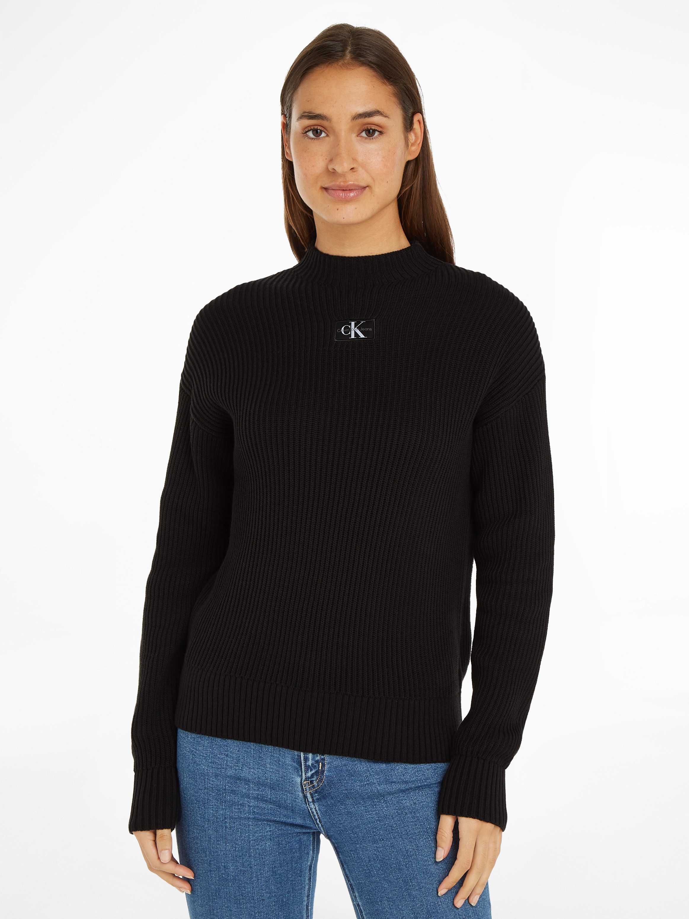 Calvin Klein Trui met staande kraag WOVEN LABEL LOOSE SWEATER