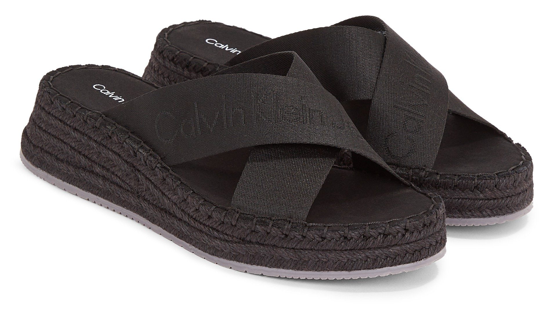 Calvin Klein Slippers SPORTY WEDGE ROPE SANDAL MR sleehak, zomerschoen, slippers met jute-afwerking...