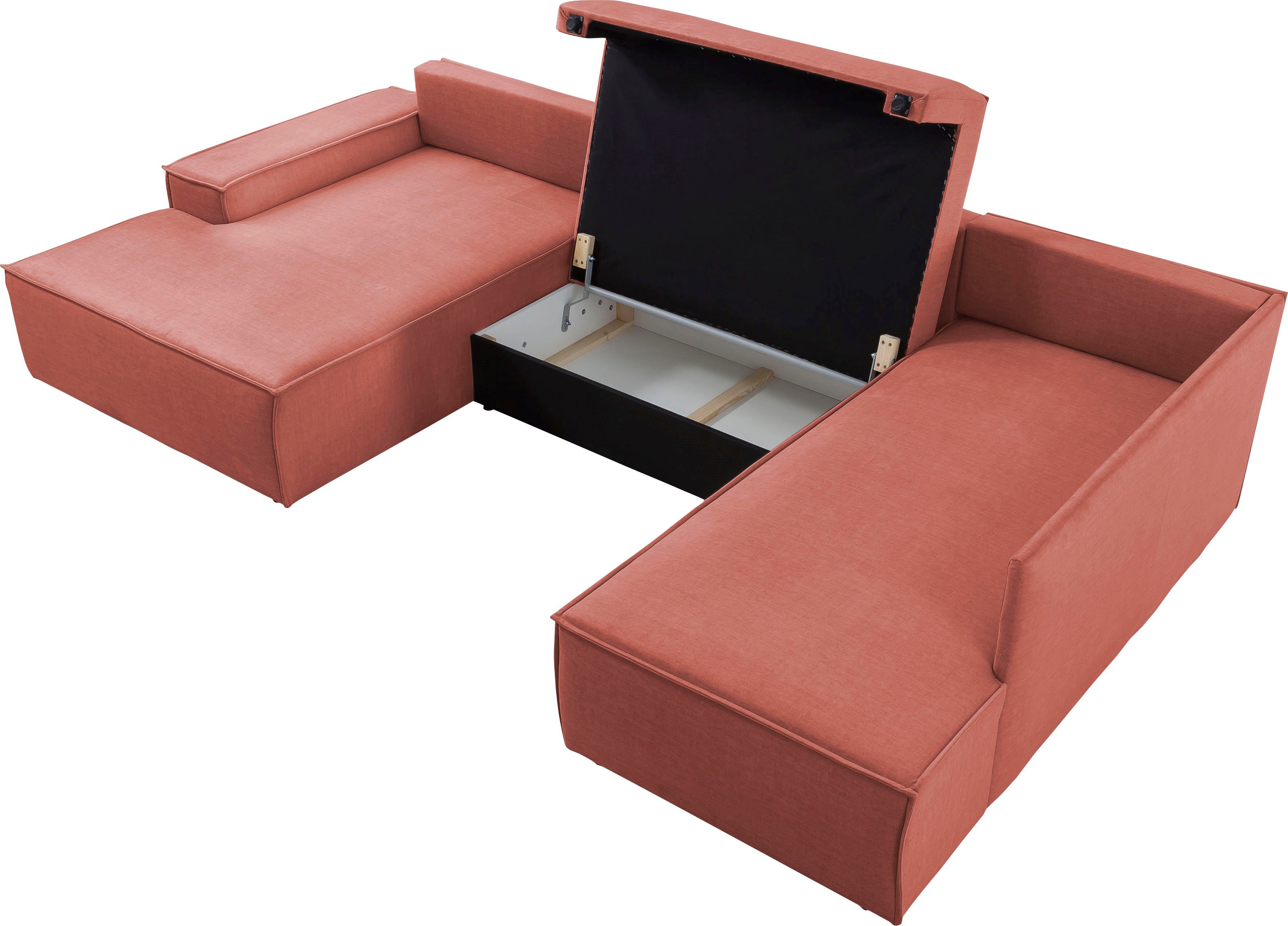 Home affaire Zithoek SHERWOOD 329 cm, U-vorm, slaapbank, Slaapfunctie met bedkist (194x139 cm), cord, vintage, fluweel