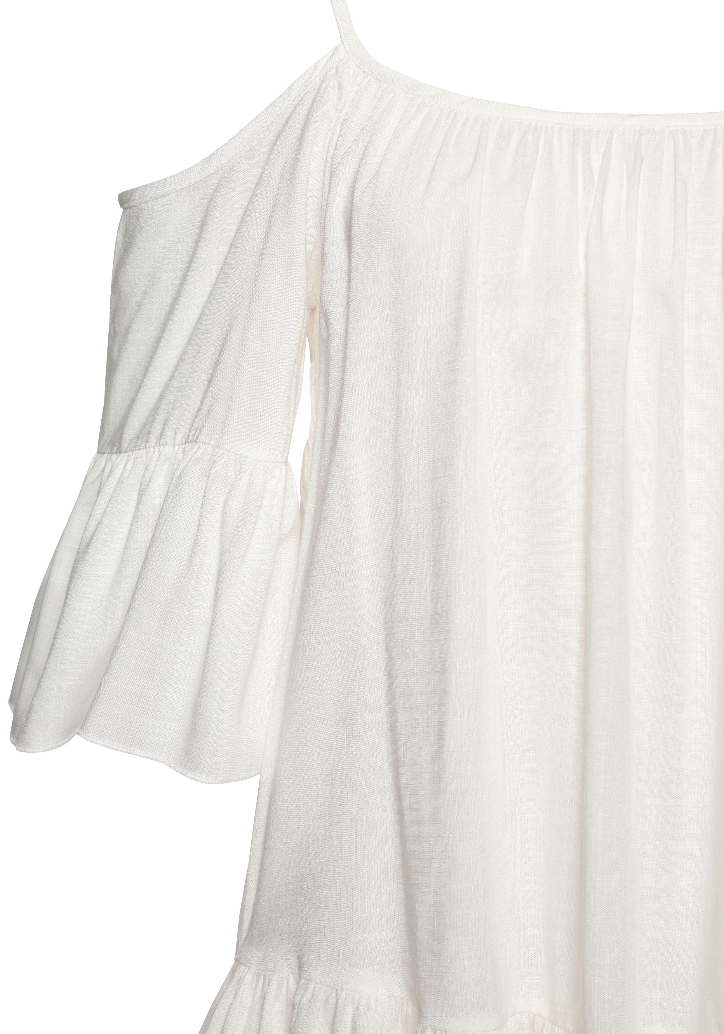 Buffalo Blouse zonder sluiting van geweven viscose, damesblouse met volants, korte mouw blouse