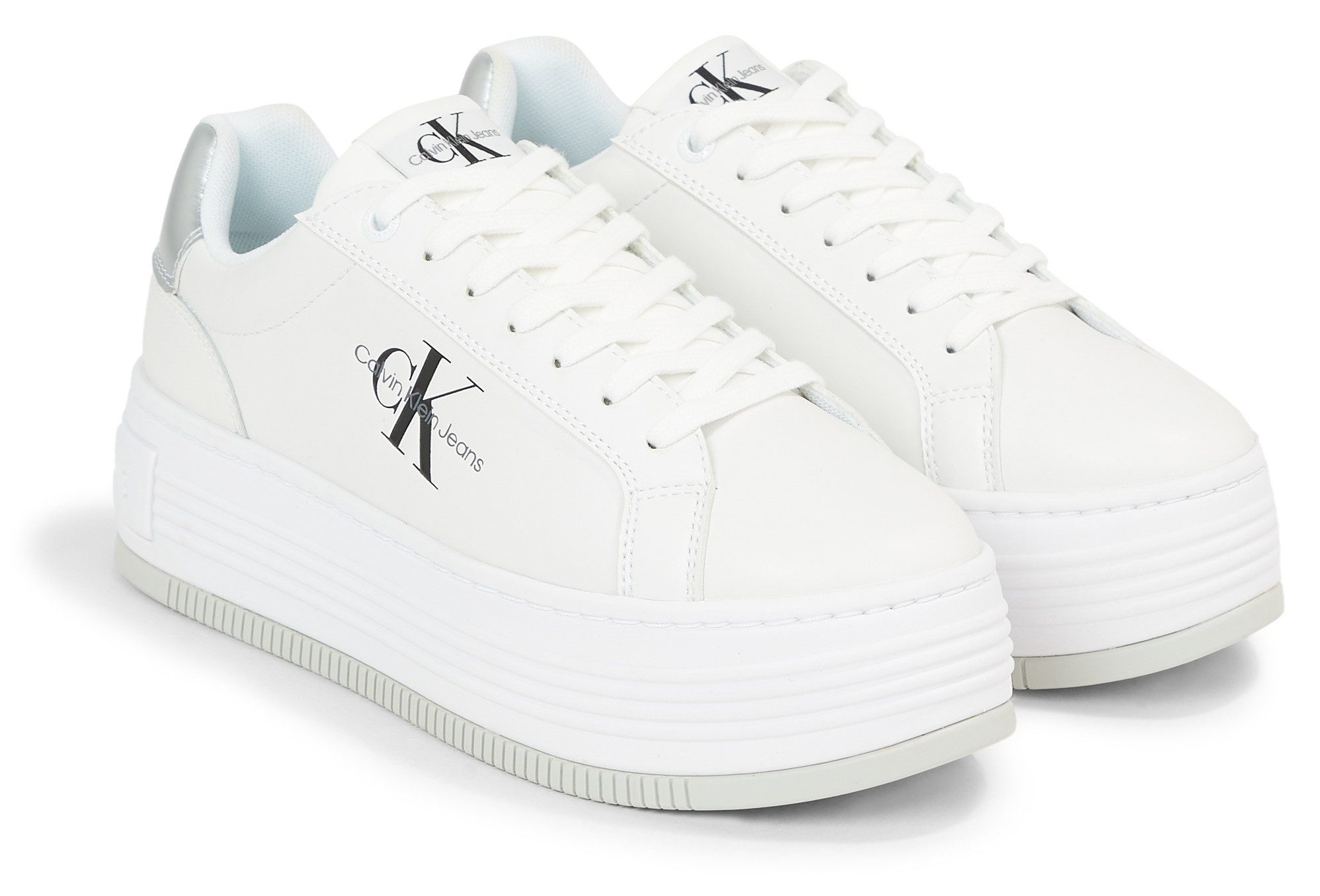 Calvin Klein Plateausneakers BOLD PLATF LOW LACE LTH ML MTL met zijlogo, vrijetijdsschoen, halve schoen, veterschoen