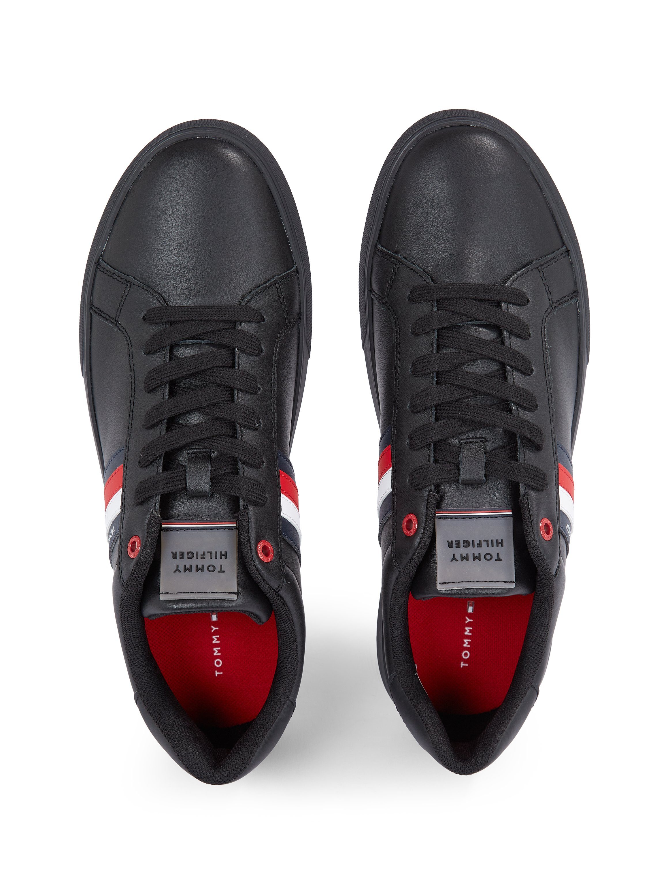 Tommy Hilfiger Sneakers ESSENTIAL LEATHER CUPSOLE met typische strepen, vrijetijdsschoen, lage schoen, veterschoen