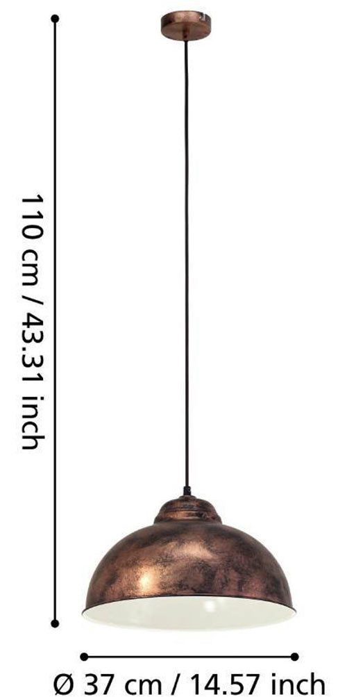 EGLO Hanglamp TRURO 2 hanglamp, eettafellamp, staal, roestlook, wit, E27 Eetkamerlamp, eettafel hanglamp, metaal in roestlook, E27 fitting (1 stuk)