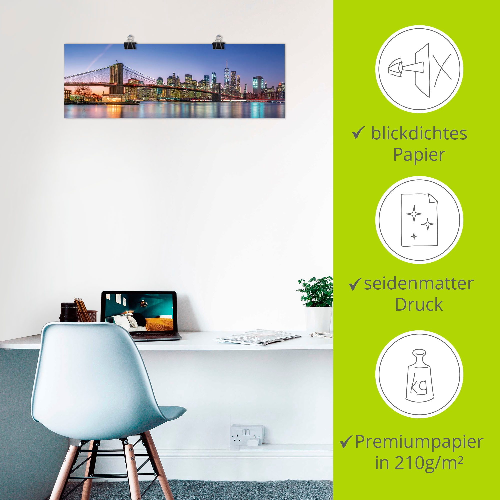 Artland Artprint Skyline New York City als artprint van aluminium, artprint voor buiten, artprint op linnen, poster, muursticker