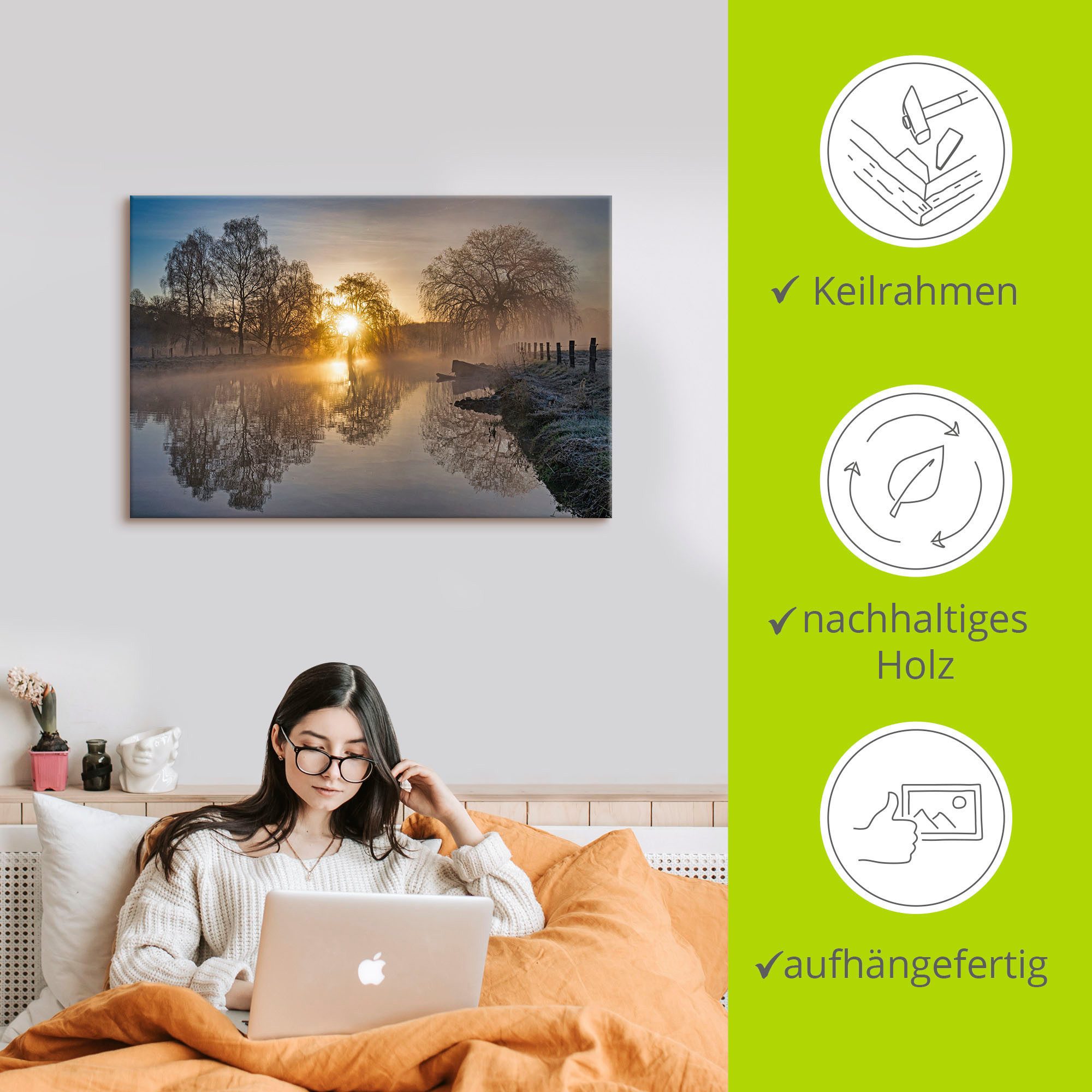 Artland Artprint op linnen Mystieke morgen aan de Trave