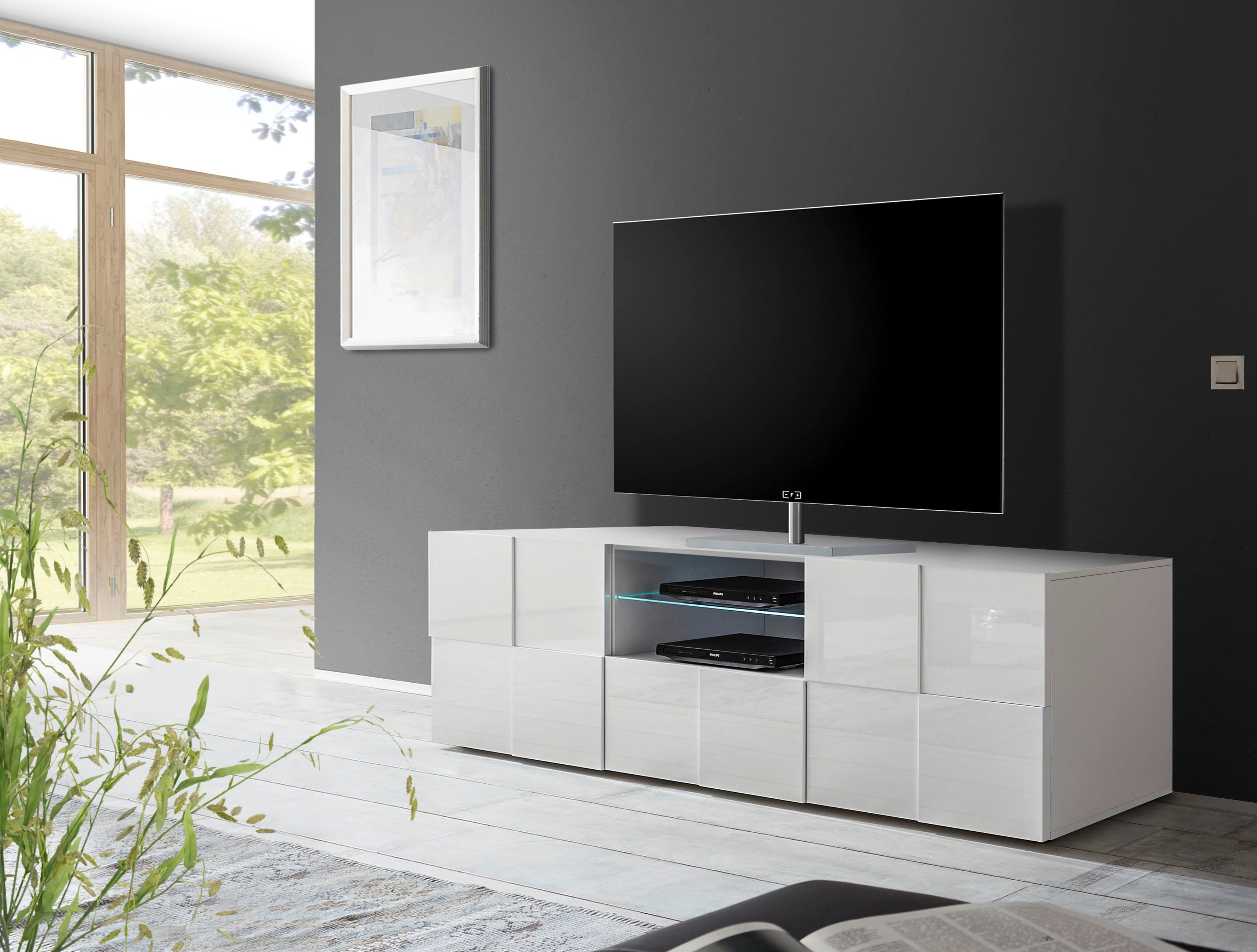 INOSIGN Tv-meubel Dama Breedte 181 cm, TV-meubel 2 deuren, 1 lade, TV-kast Front in 3D-uiterlijk, veel opbergruimte, verschillende kleuren