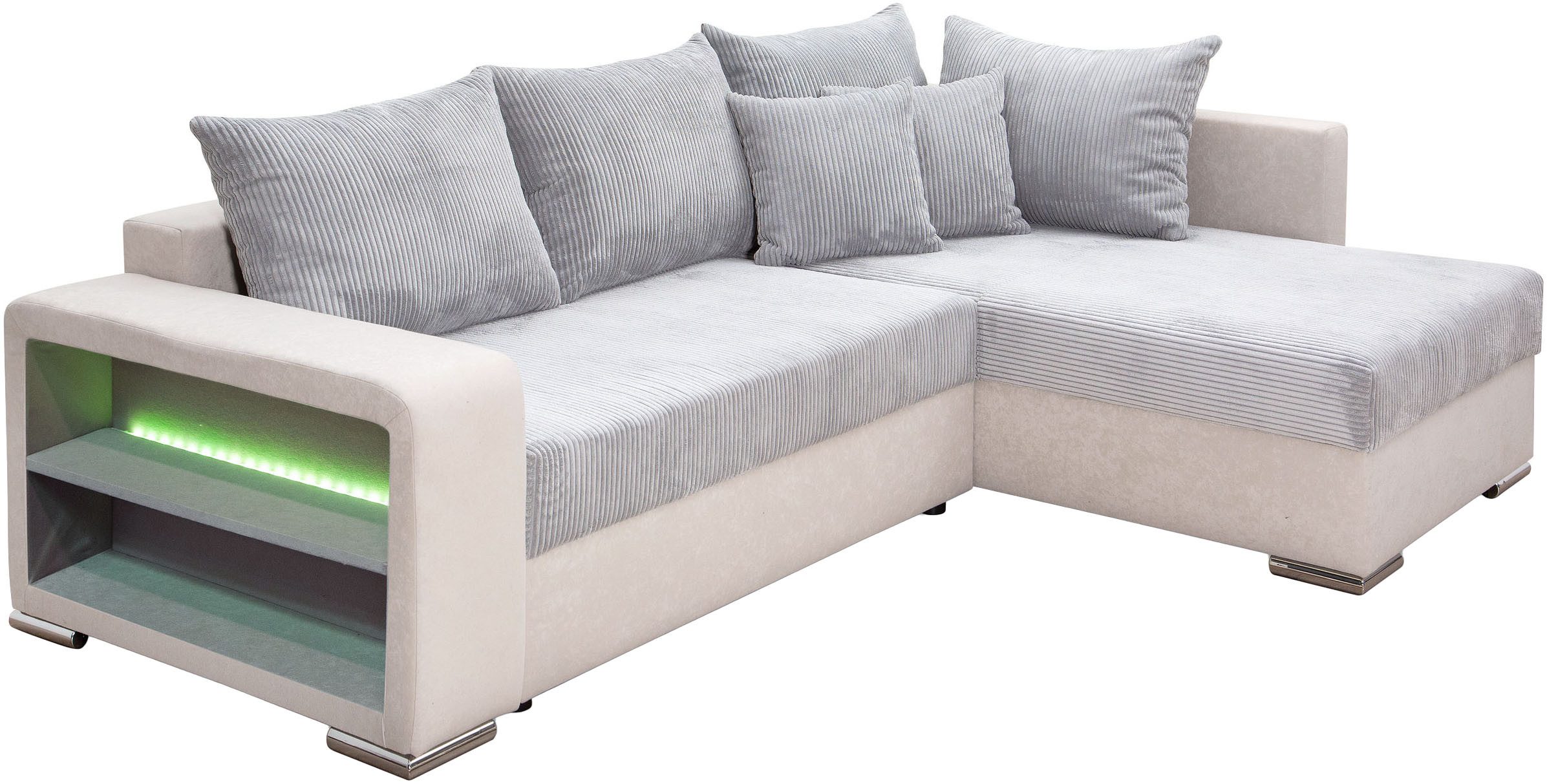 COLLECTION AB Hoekbank L-model Regalarmleuning met LED RGB verlichting, bedfunctie en bedbox
