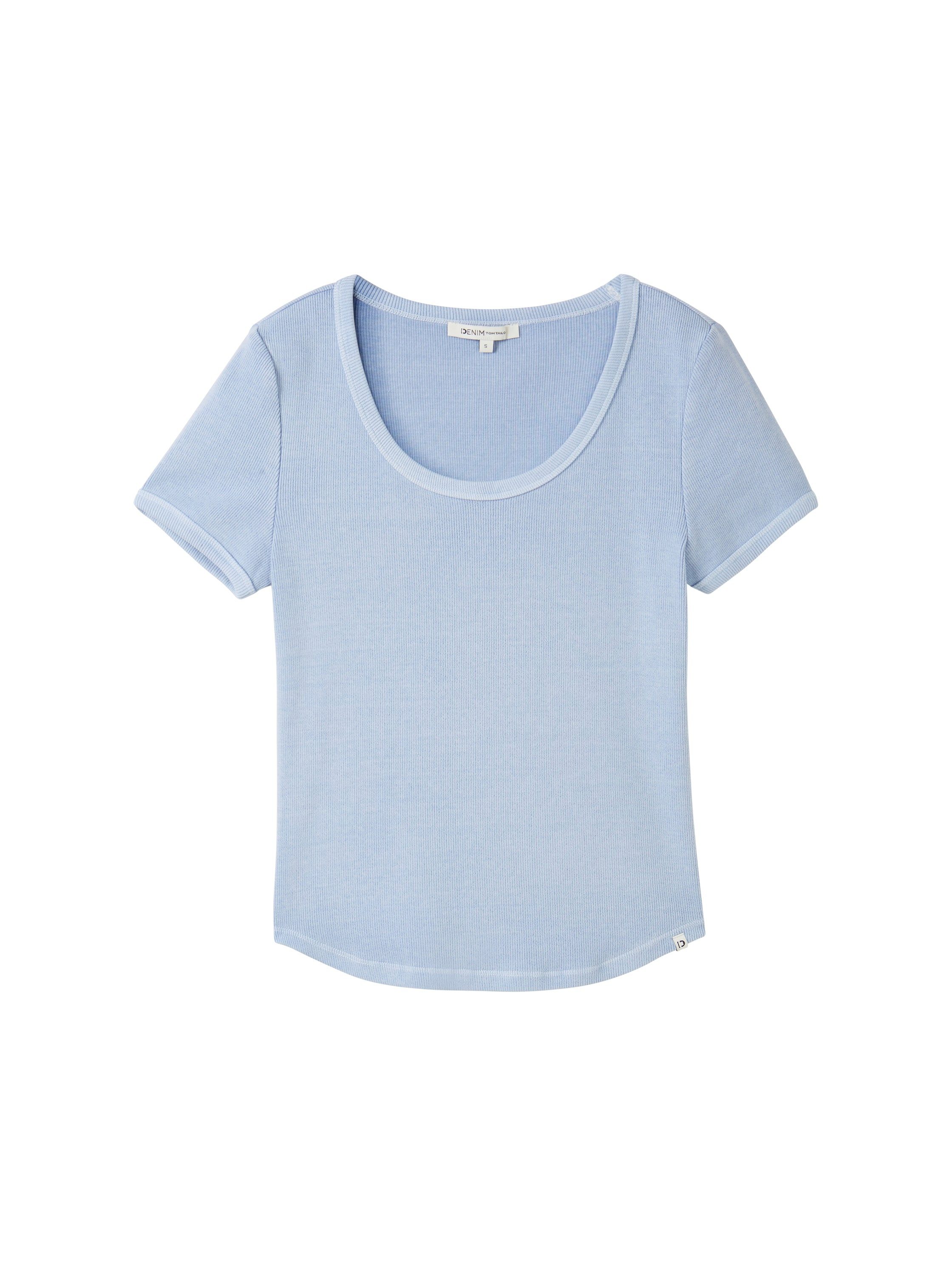 Tom Tailor Denim T-shirt met rib-look en diepe ronde halslijn