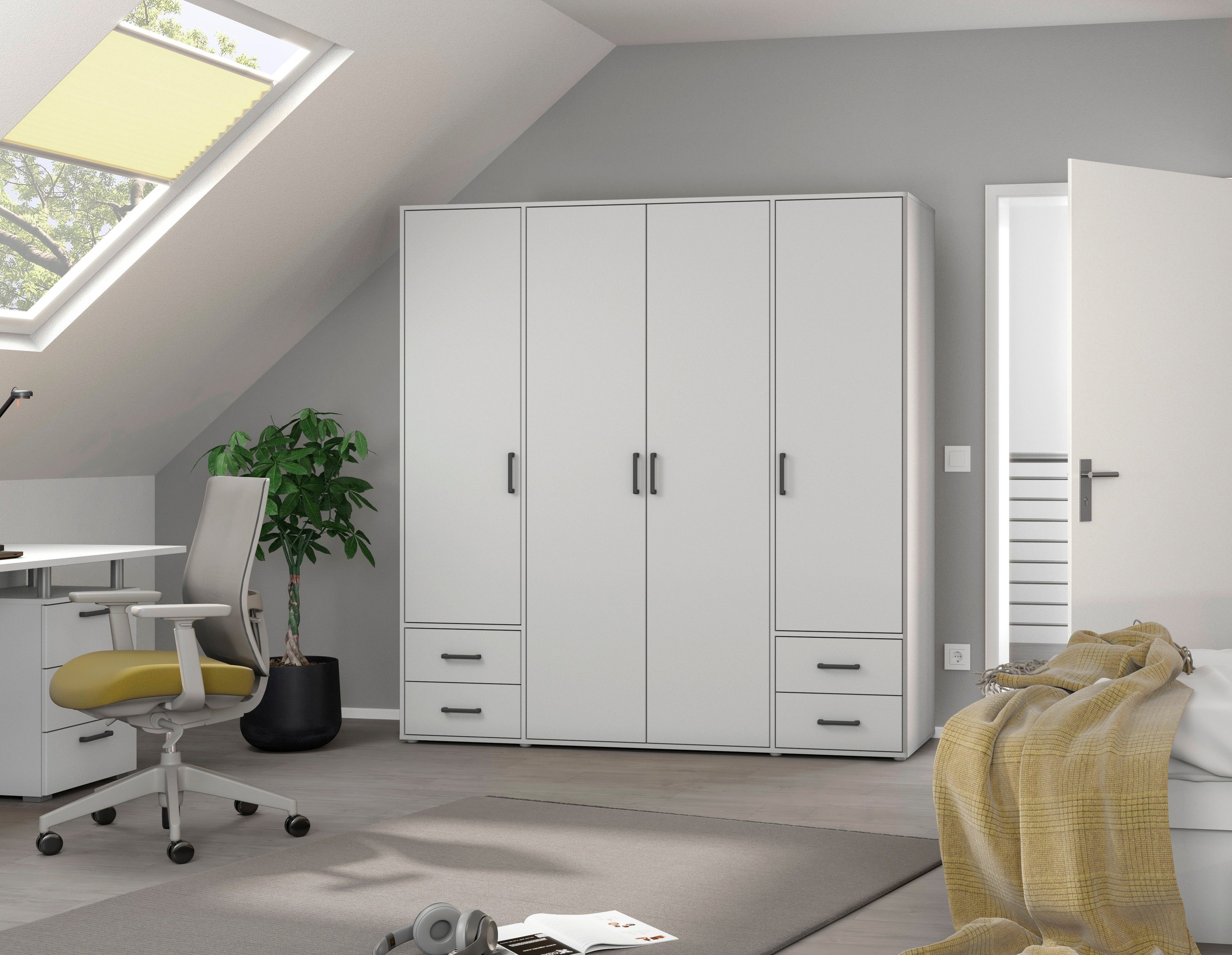 rauch Draaideurkast Kledingkast kast garderobe linnenkast VOYAGER moderne grepen in grijs metallic met buitenlades made in germany