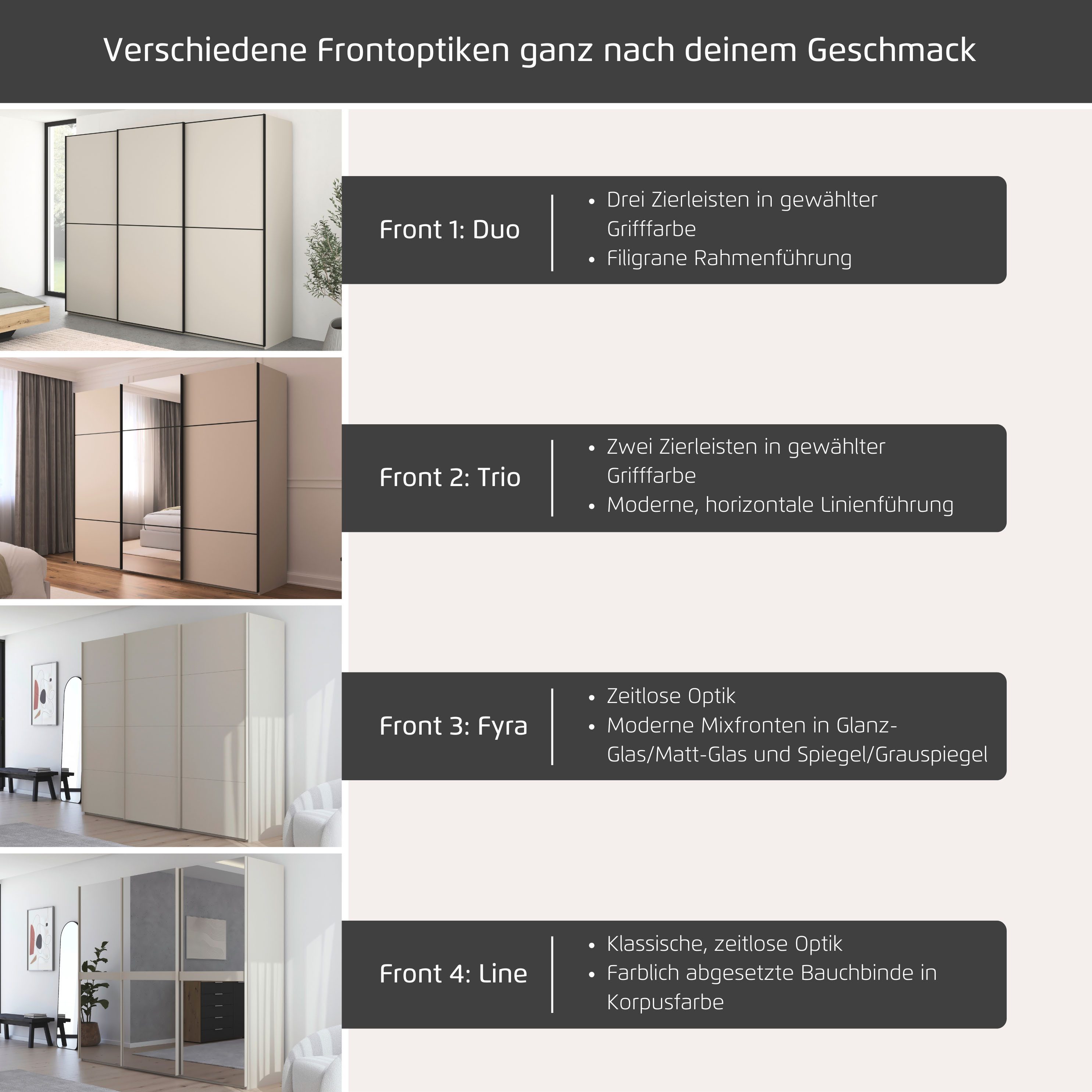rauch Schuifdeurkast Kledingkast kast garderobe slaapkamerkast SCALE-LINE edel uiterlijk met buikband in corpuskleur spiegelfront made in germany