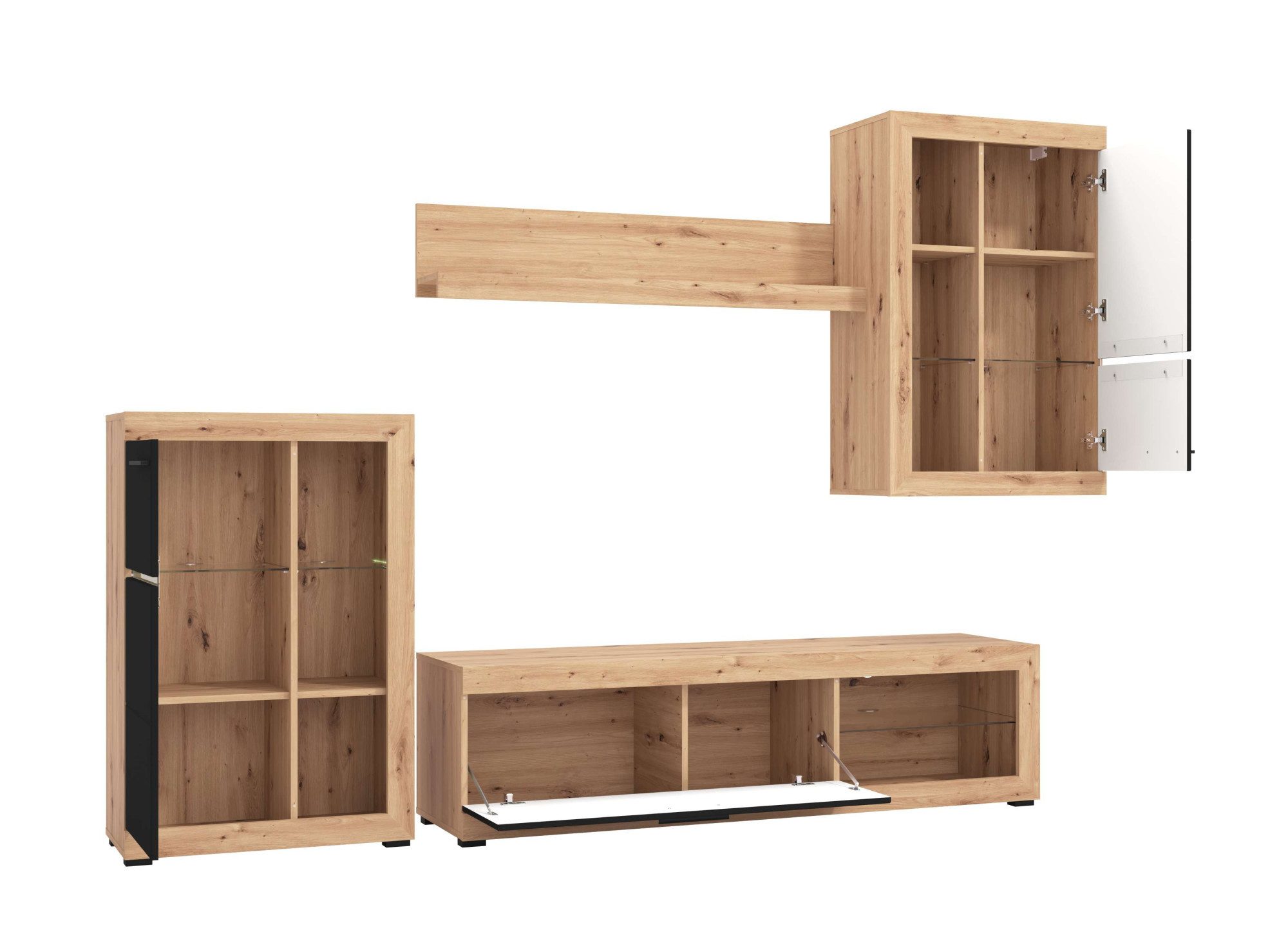 INOSIGN Woonkamerset Rosso woonwand, mediawand, aanbouwwand, voor TV tot 60', breedte 267 cm (complete set, 4-delig)