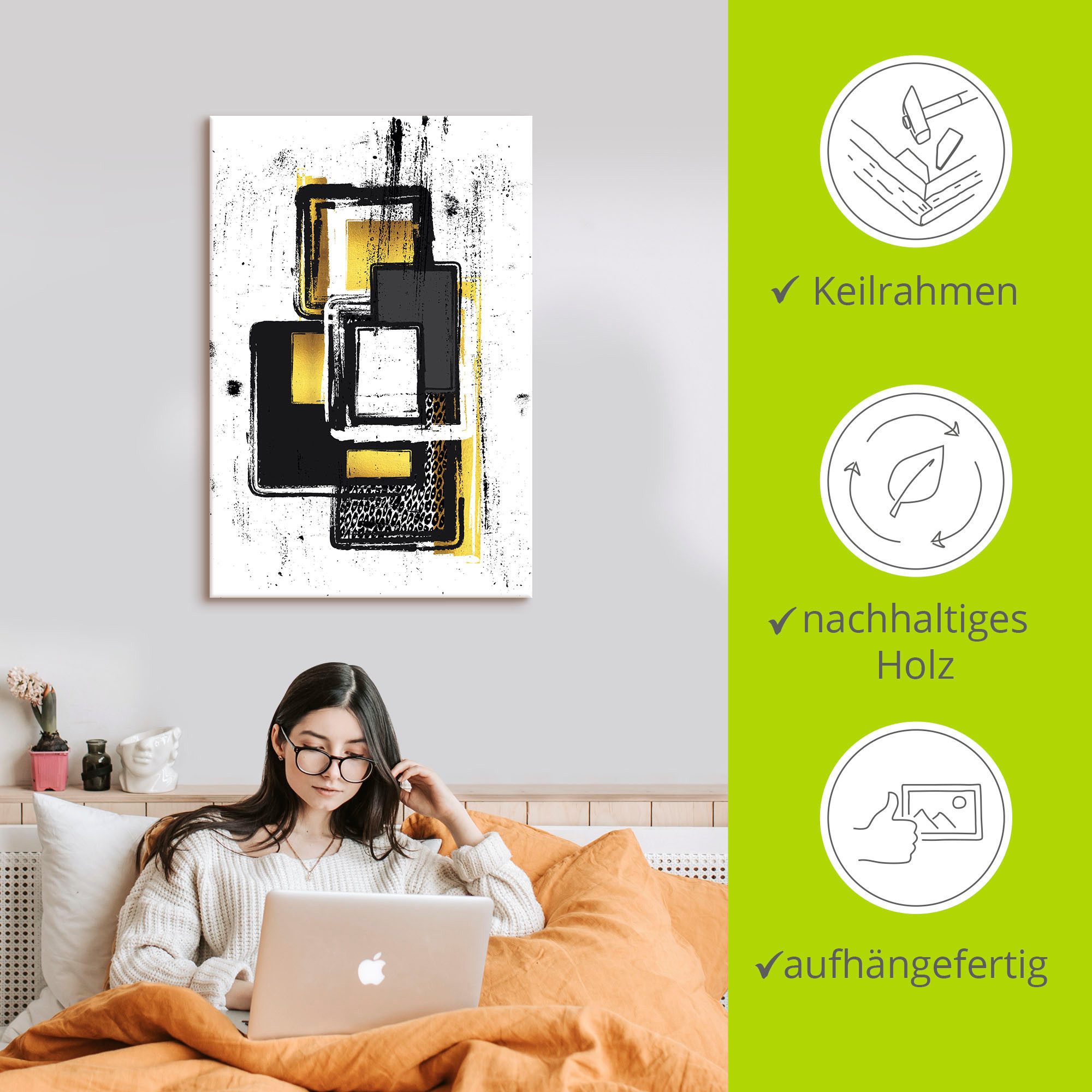 Artland Artprint Abstracte schilderkunst Nr. 3 goudkleur als artprint op linnen, poster, muursticker in verschillende maten