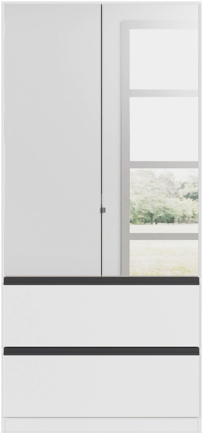rauch Draaideurkast Kledingkast Kast Garderobe Wasmand COSTA in 3 Breedtes met spiegel, greeploos front en push-to-open functie made in germany