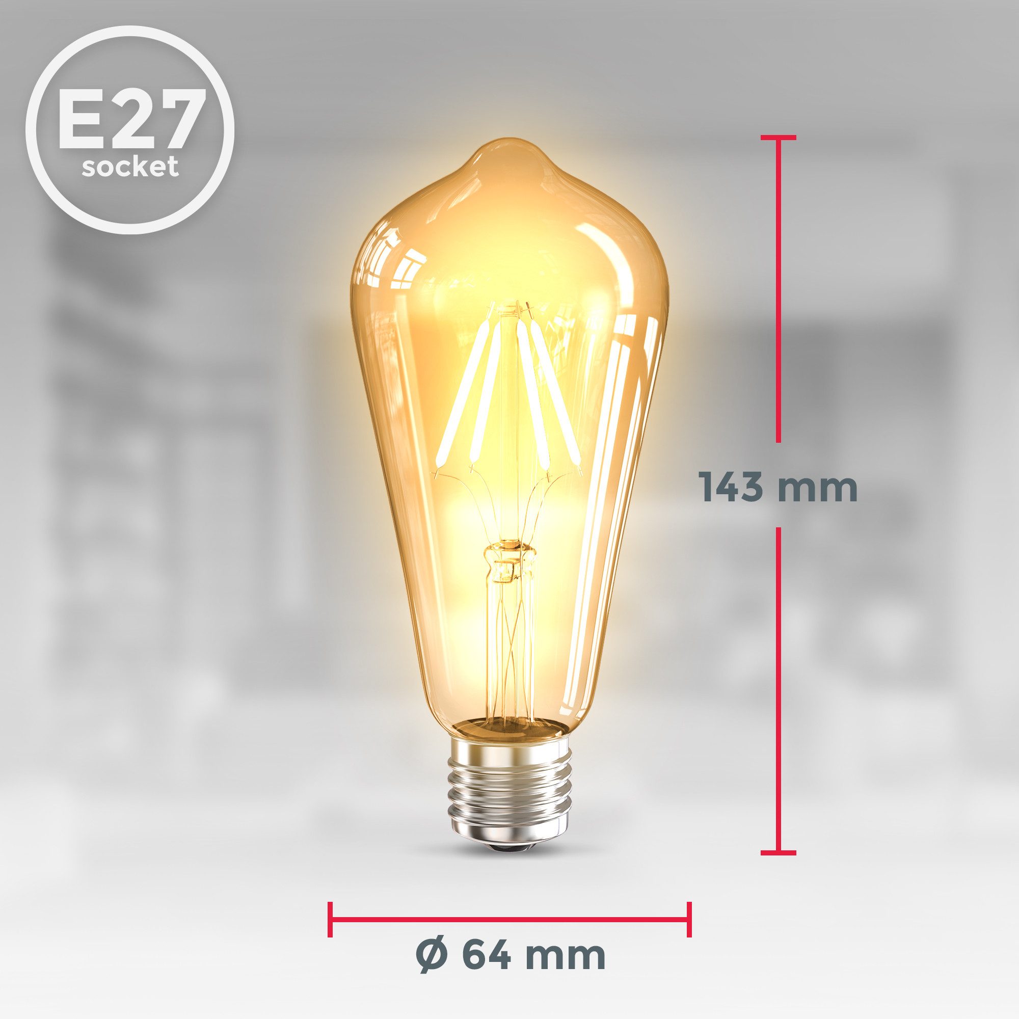 B.K.Licht Led-verlichting LED lichtbron 6-delig set E27 ST64 2.700 k edison vintage gloeilamp filament