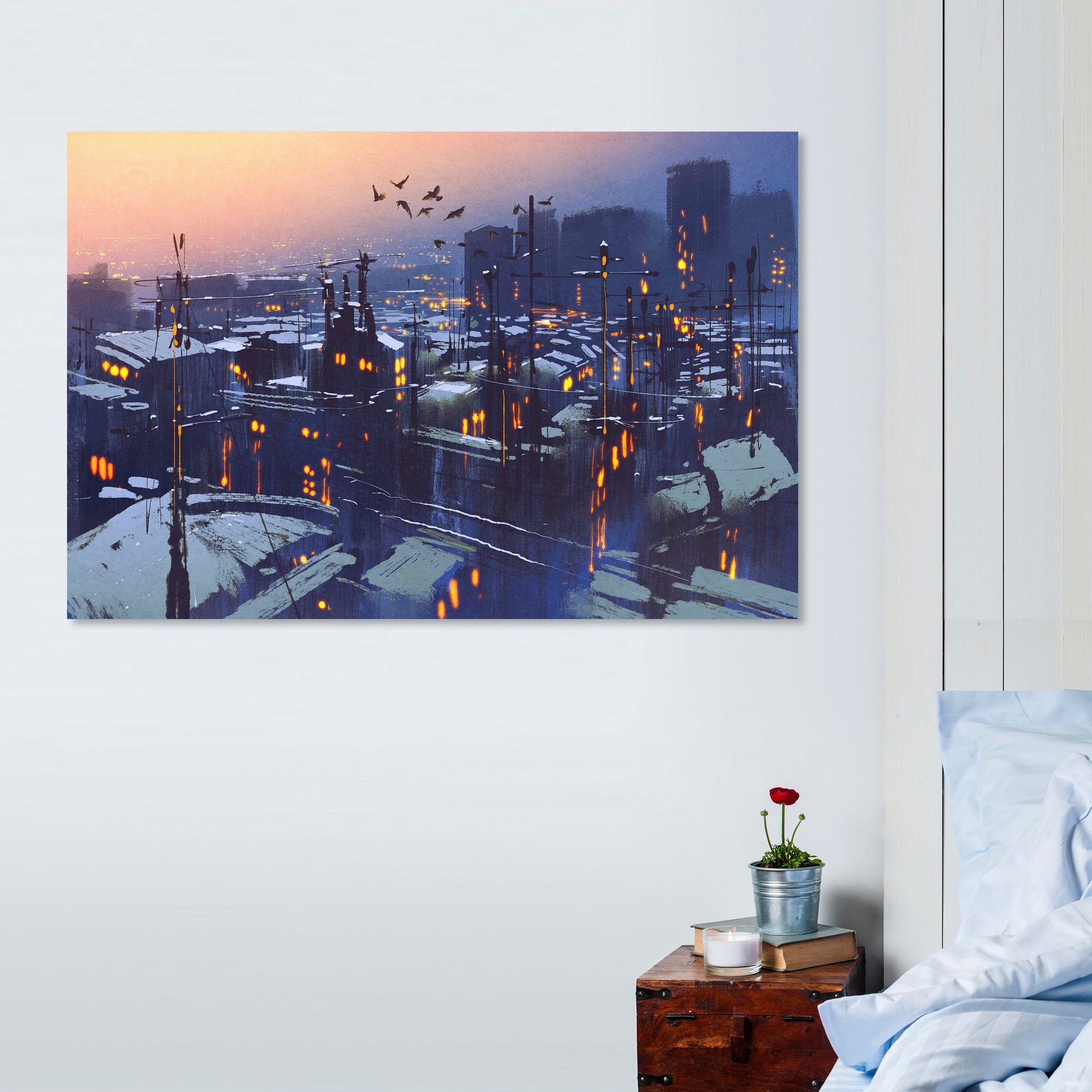 queence Artprint op linnen Stad 's nachts Premium canvasstof, handgemaakt in Duitsland