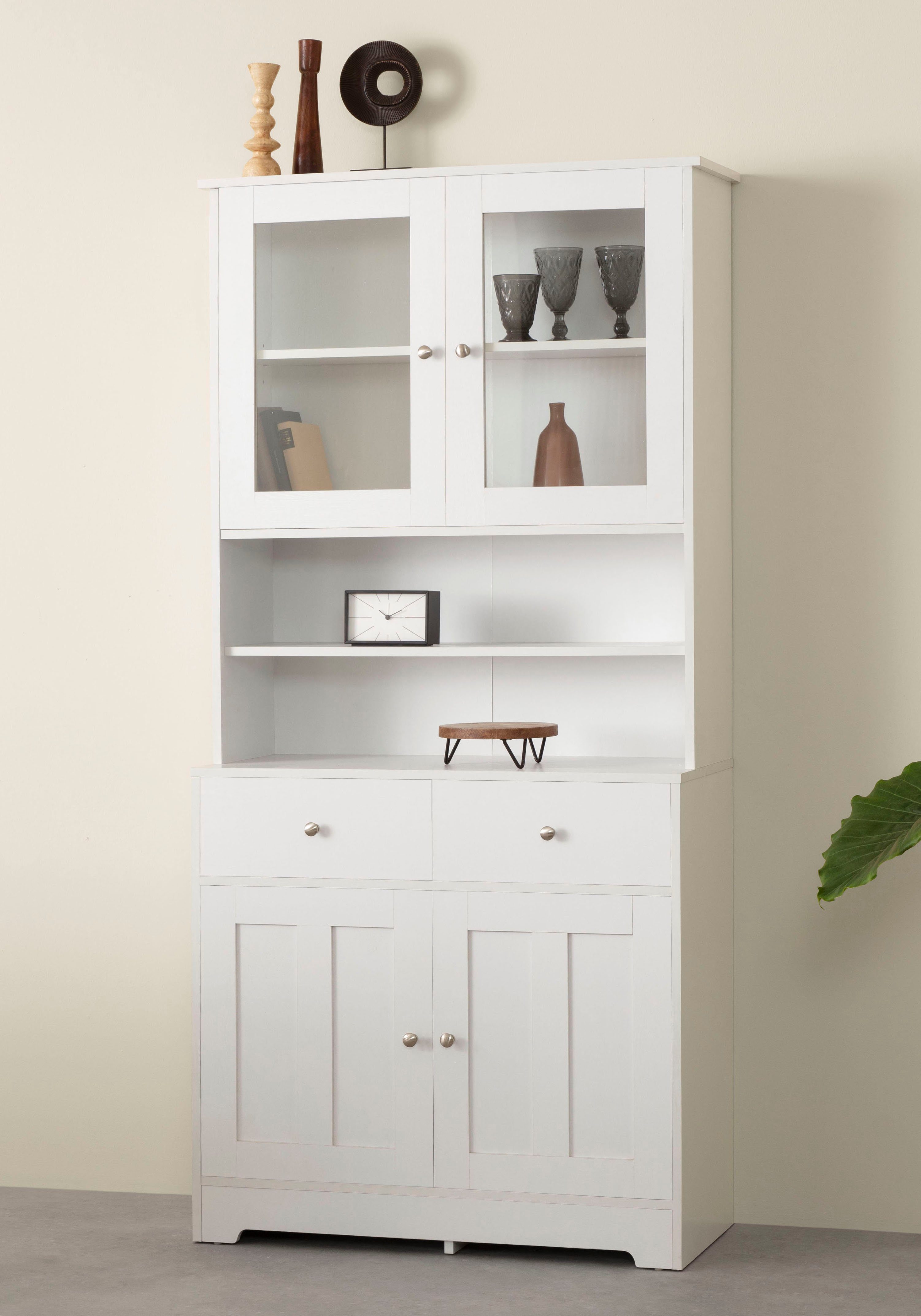 Home affaire Buffetkast Kate Breedte 88 cm, met glasdeuren en houten deuren, metalen handgrepen, hoogte 182 cm