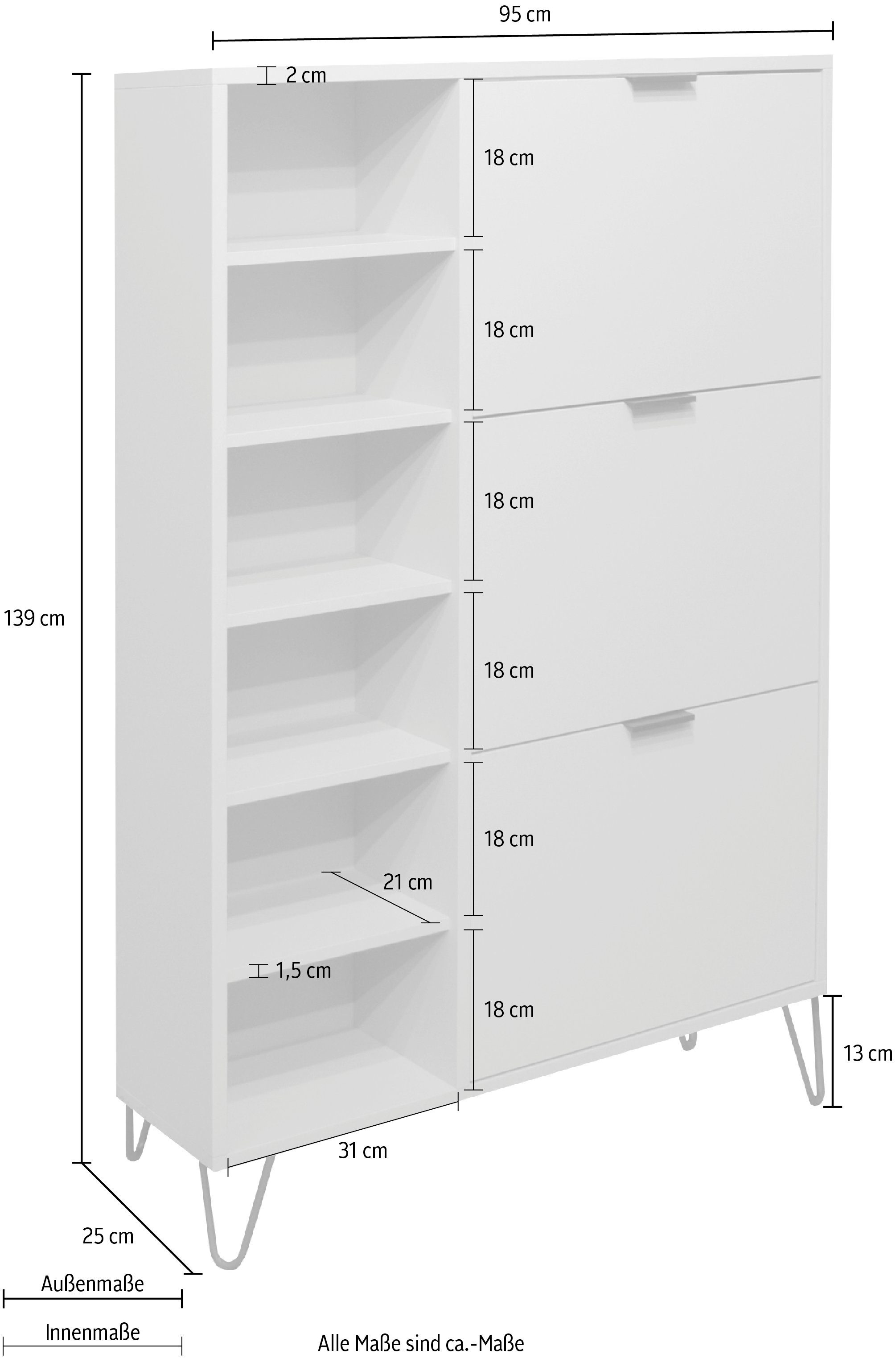 Mäusbacher Schoenenkast Bonnie Breedte 95 cm met 3 kleppen, rek en draadframe