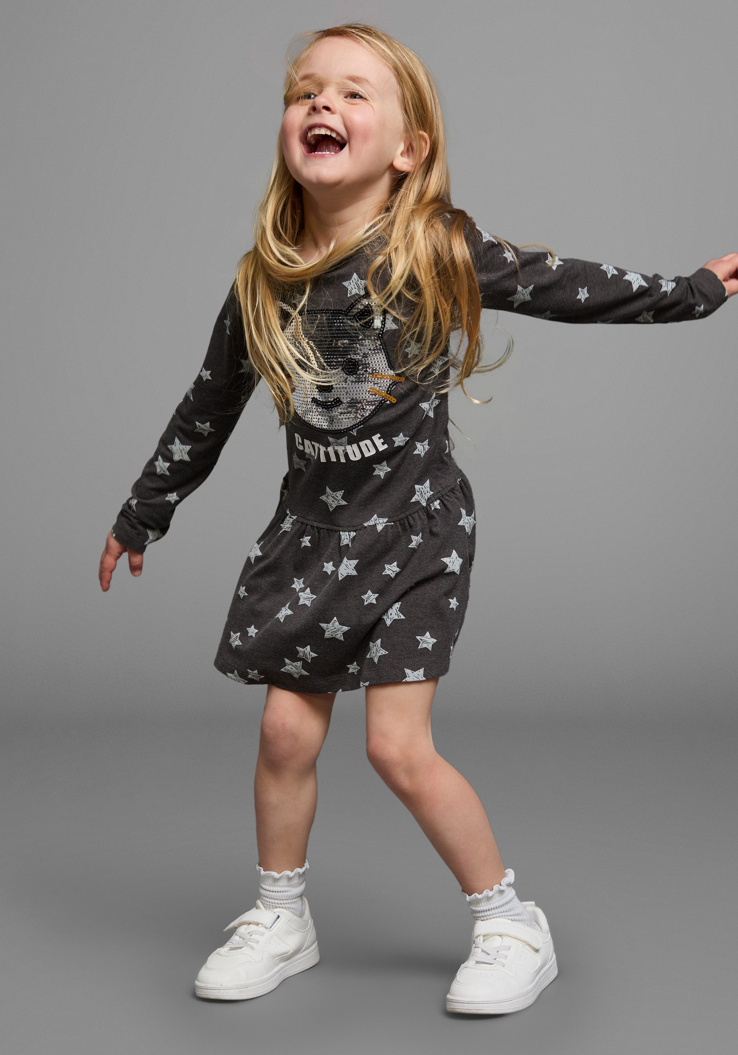KIDSWORLD Jerseyjurk met pailletten feestelijke gelegenheden, uitlopende pasvorm