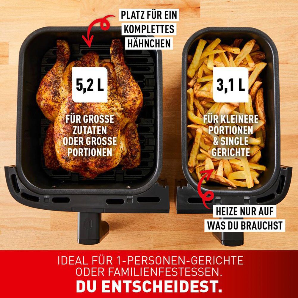 Tefal Airfryer EY905B Dual Easy Fry & Grill Dubbele kamer, 8,3 L capaciteit, met hamburgerpers