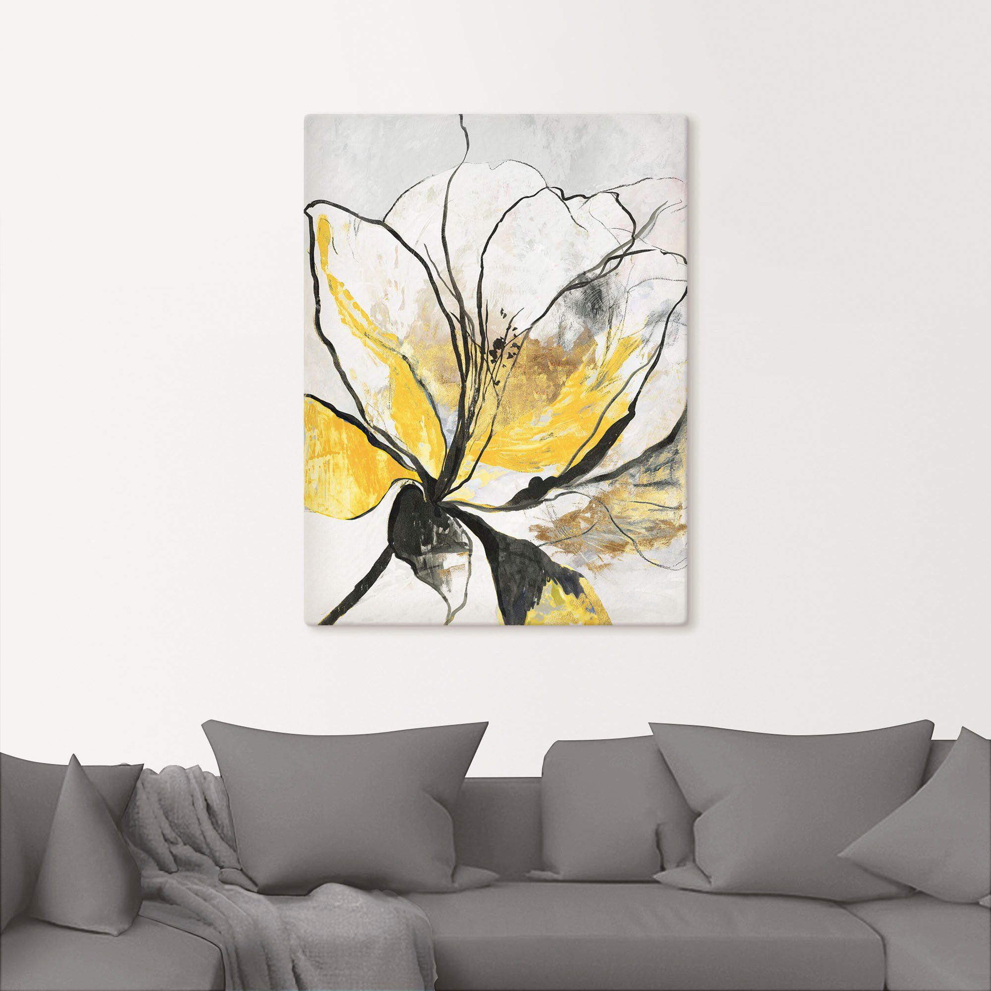 Artland Artprint Geschetst bloemdessin I gele versie als artprint van aluminium, artprint voor buiten, artprint op linnen, poster, muursticker