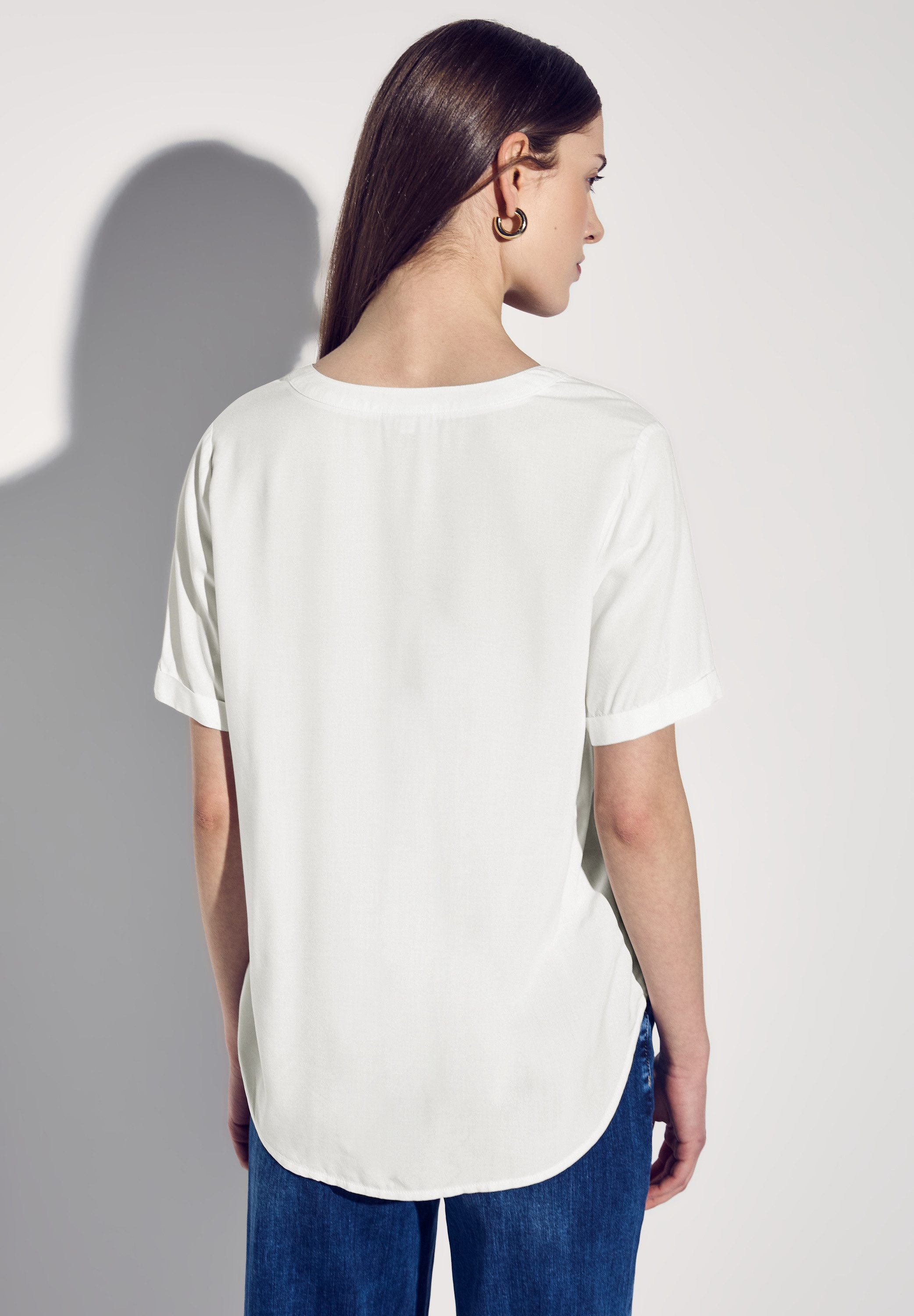 STREET ONE Blouse met korte mouwen met ingesneden ronde hals