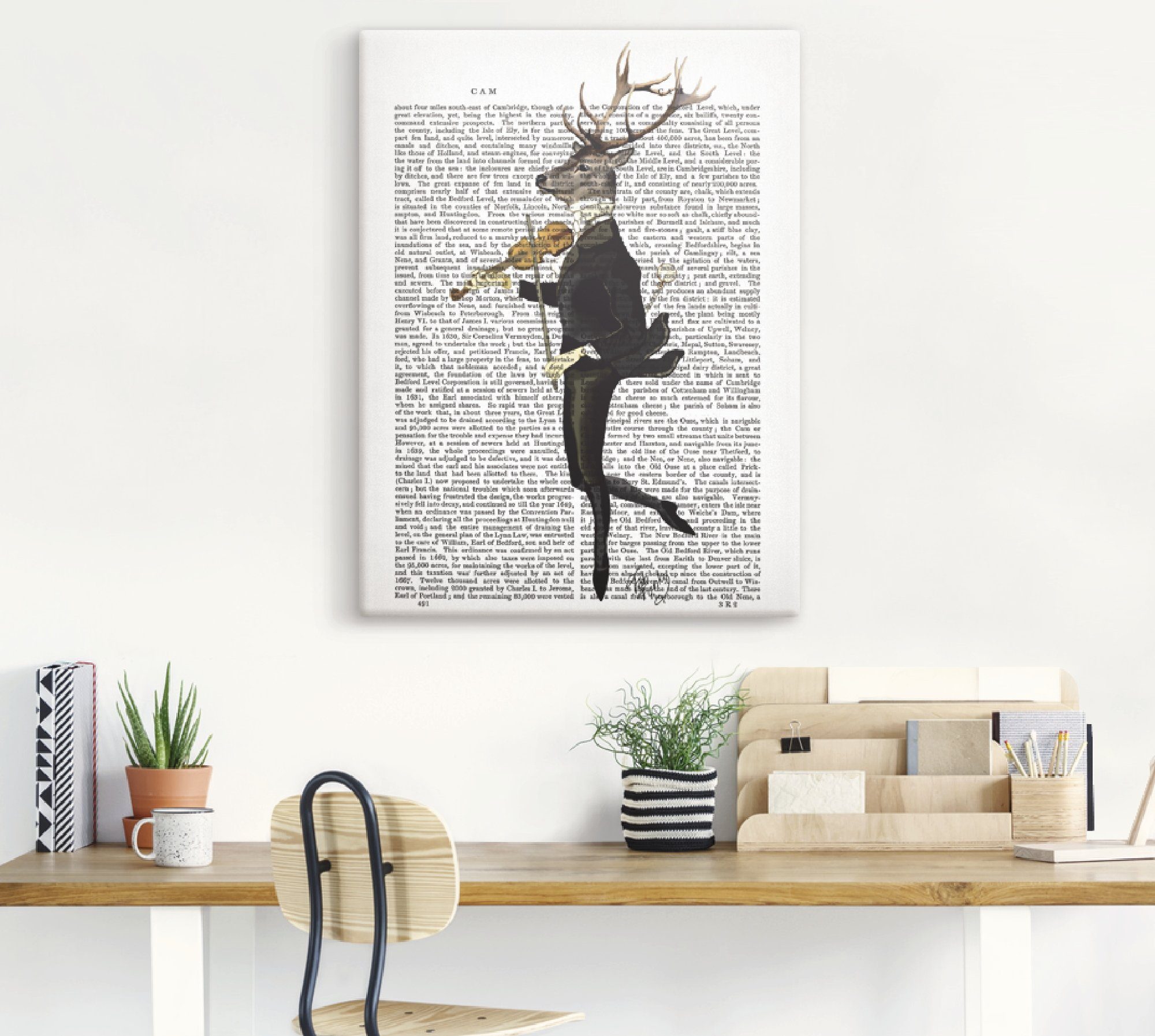 Artland Artprint Dansend hert met viool als artprint op linnen, poster, muursticker in verschillende maten