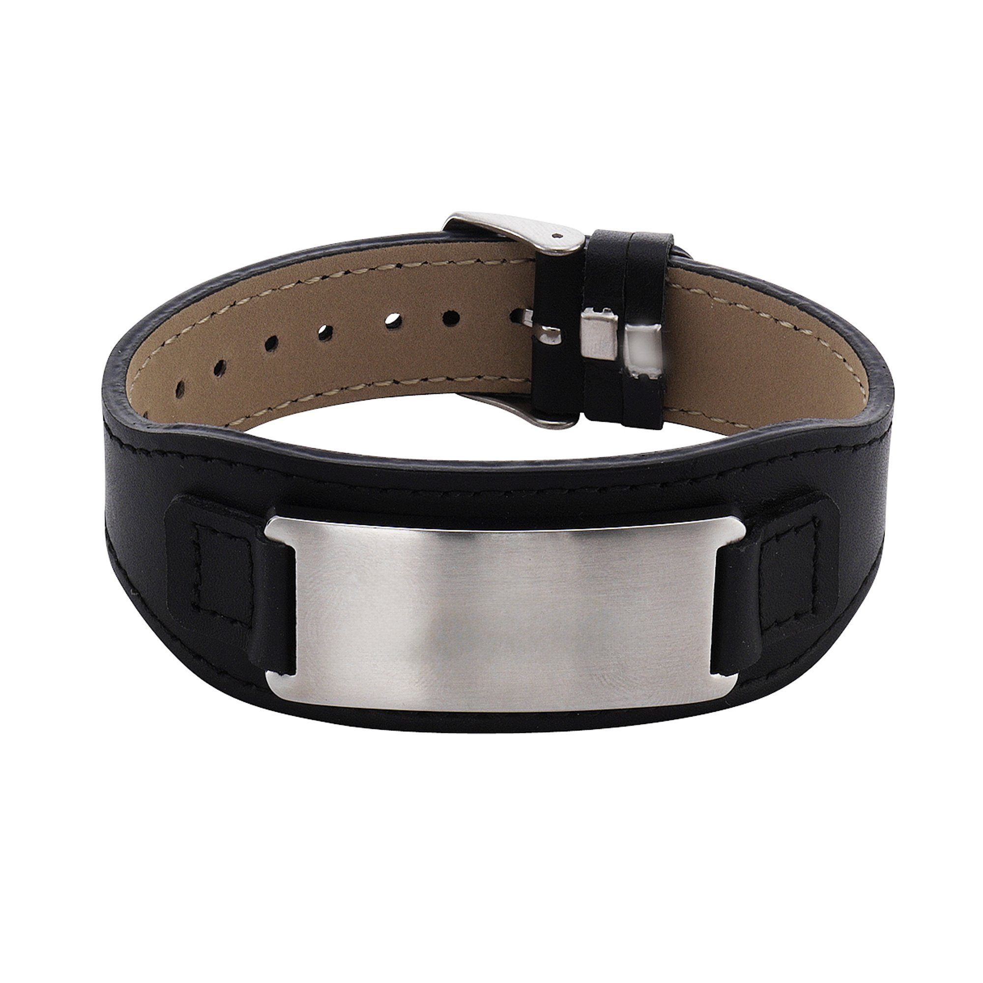 Firetti Armband Sieraad cadeau leren armband met ID-plaat verstelbaar unisex armbanden zwart