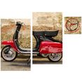 conni oberkircher´s wanddecoratie vintage motorcycle - vespa met decoratieve klok, scooter, oldtimer, vintage (set) rood