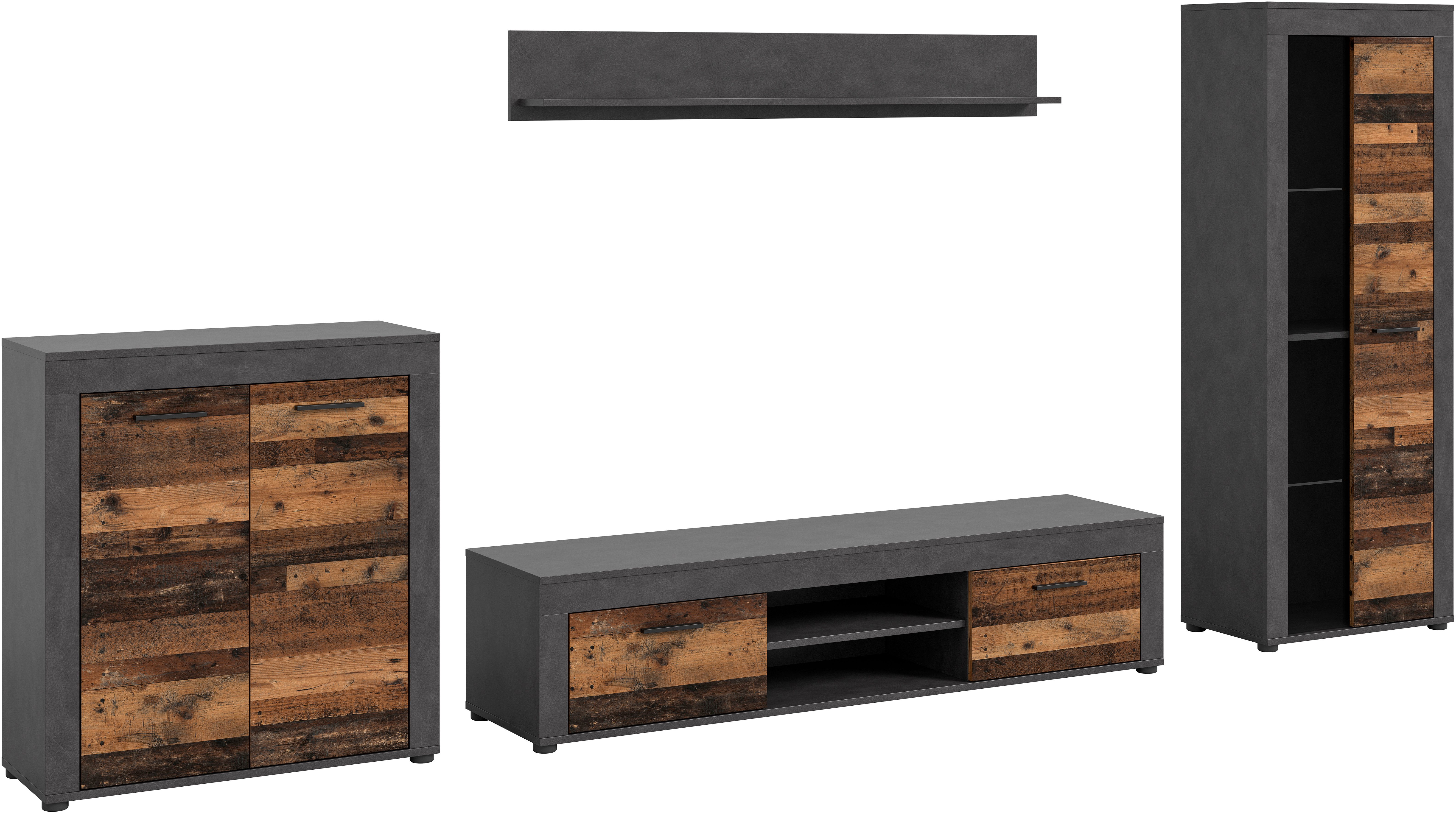 INOSIGN Wandmeubel Aosta, Breedte 330cm, bestaand uit Highboard, Lowboard, Wandplank, Vitrine (4-delig)