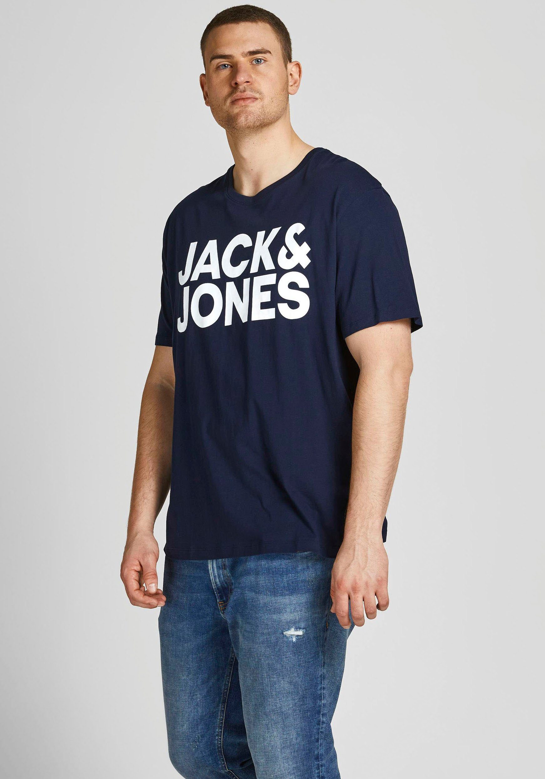 Jack & Jones PlusSize Shirt met ronde hals CORP LOGO TEE heren ronde hals maat XXL (56/58) blauw