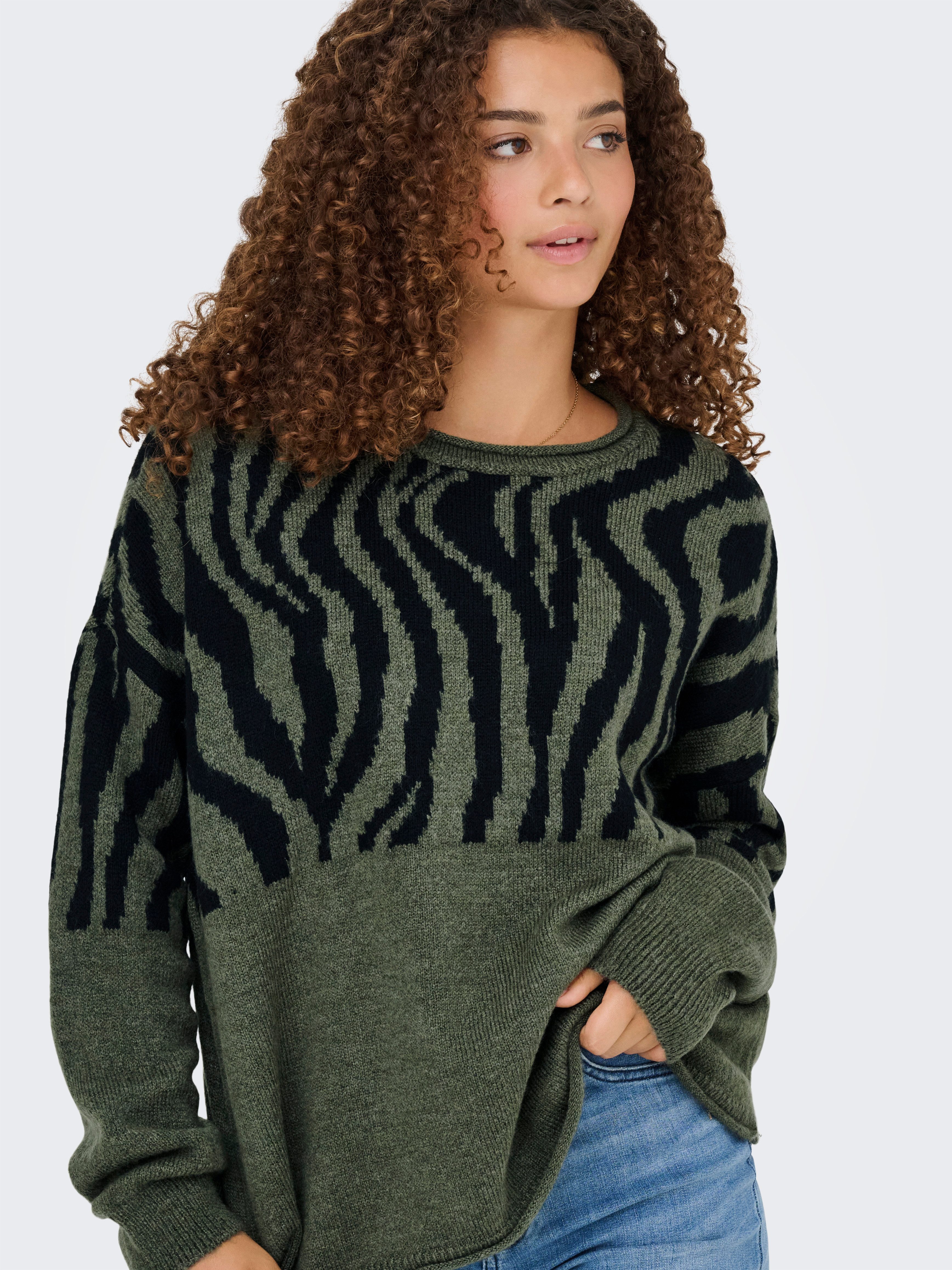 Only Trui met ronde hals ONLJADE ANIMAL LS O-NECK NOOS KNT