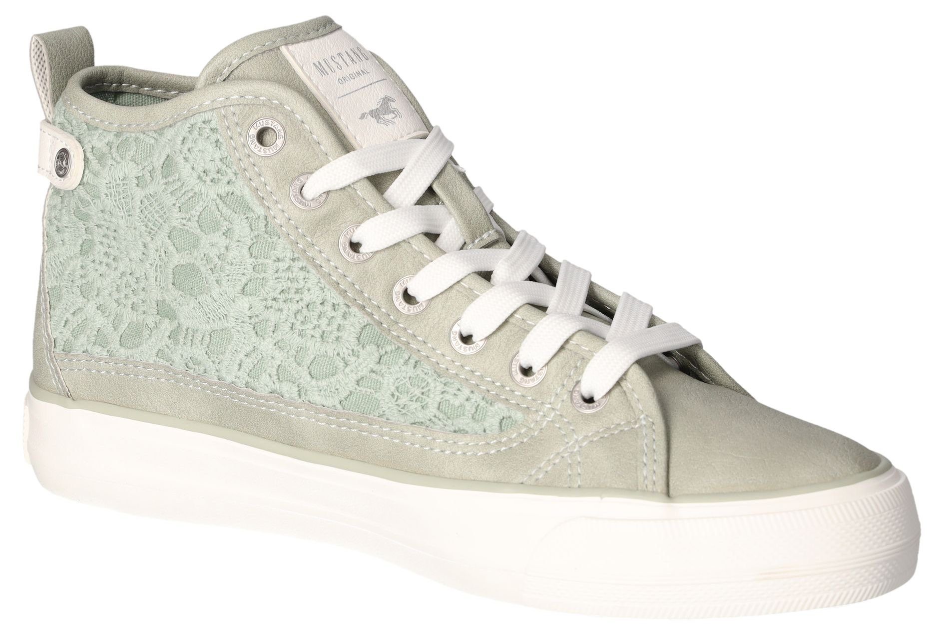Mustang Shoes Veterschoenen high top sneakers, vrijetijdsschoen met stijlvolle textielinzet dames veterlaarsjes maat 45 EU groen