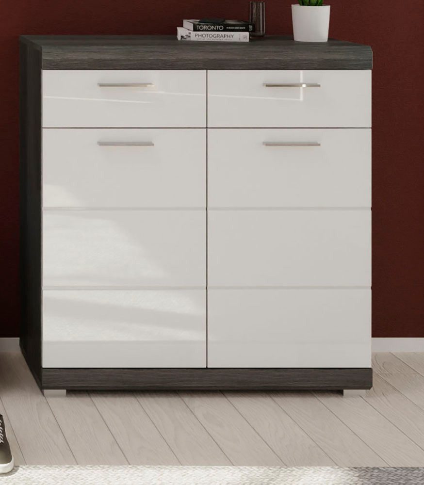 INOSIGN Schoenenkast Siena, Breedte 90 cm, 2 Deuren, 2 Planken, 3 Vakken, 2 Lades Front-groeffreesing, schoenenkommode, commode, buffetkast, sideboard