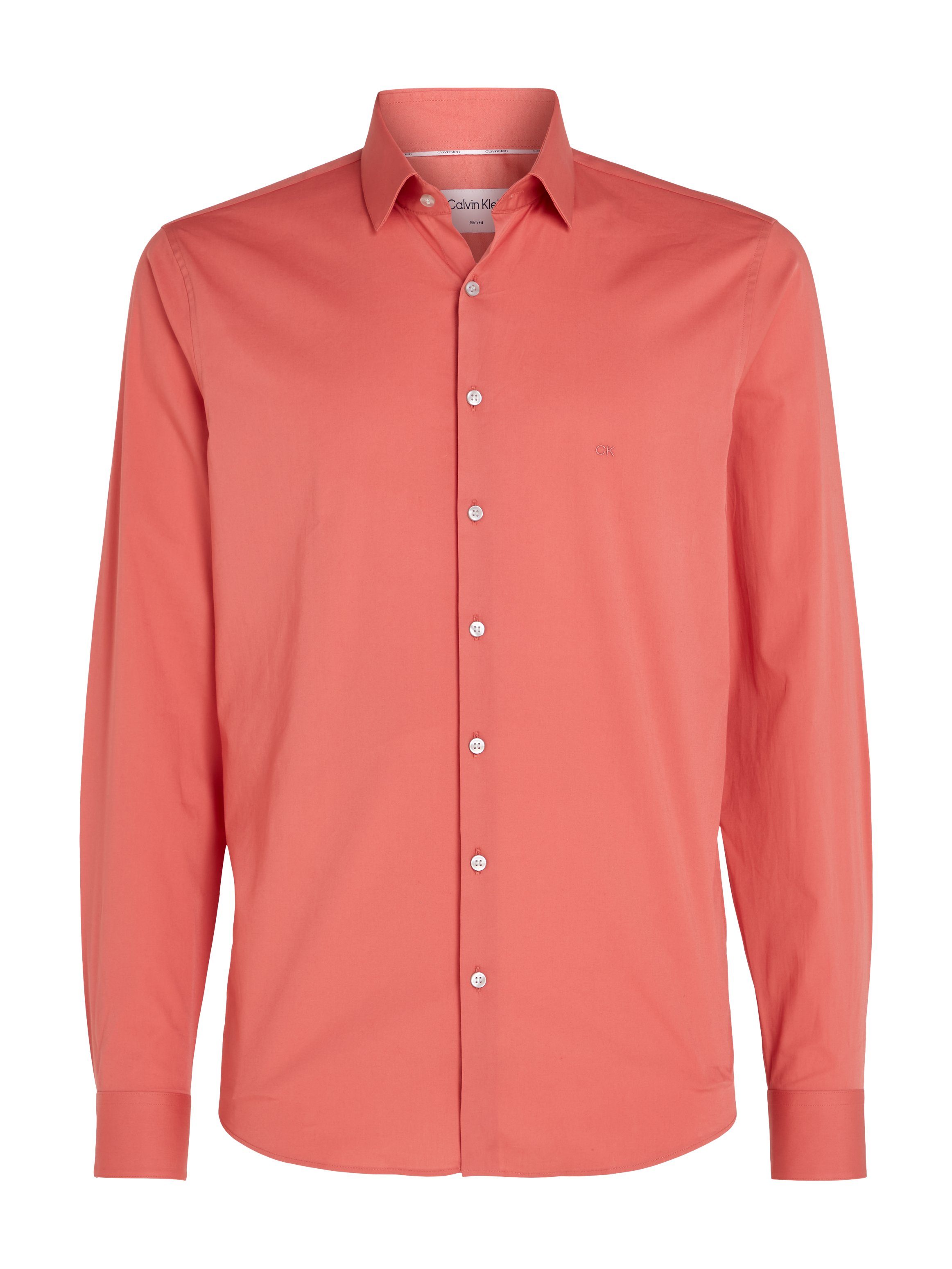 Calvin Klein Businessoverhemd POPLIN STRETCH SLIM SHIRT met kent-kraag logoprint op borsthoogte