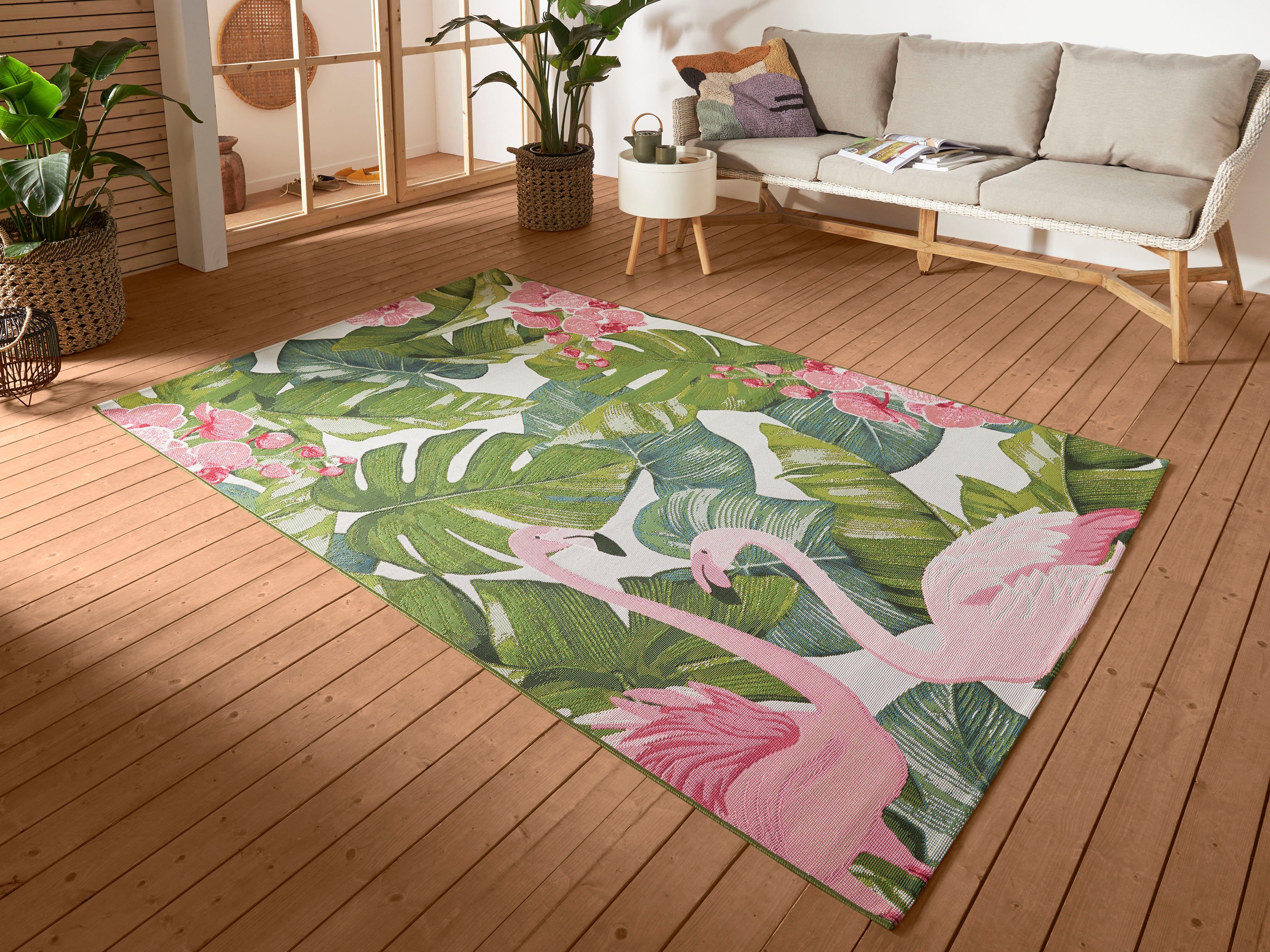 HANSE Home Outdoorkleed Tropical Flamingo In-& outdoor, tapijt, weerbestendig, balkon, tuin, woonkamer, floraal