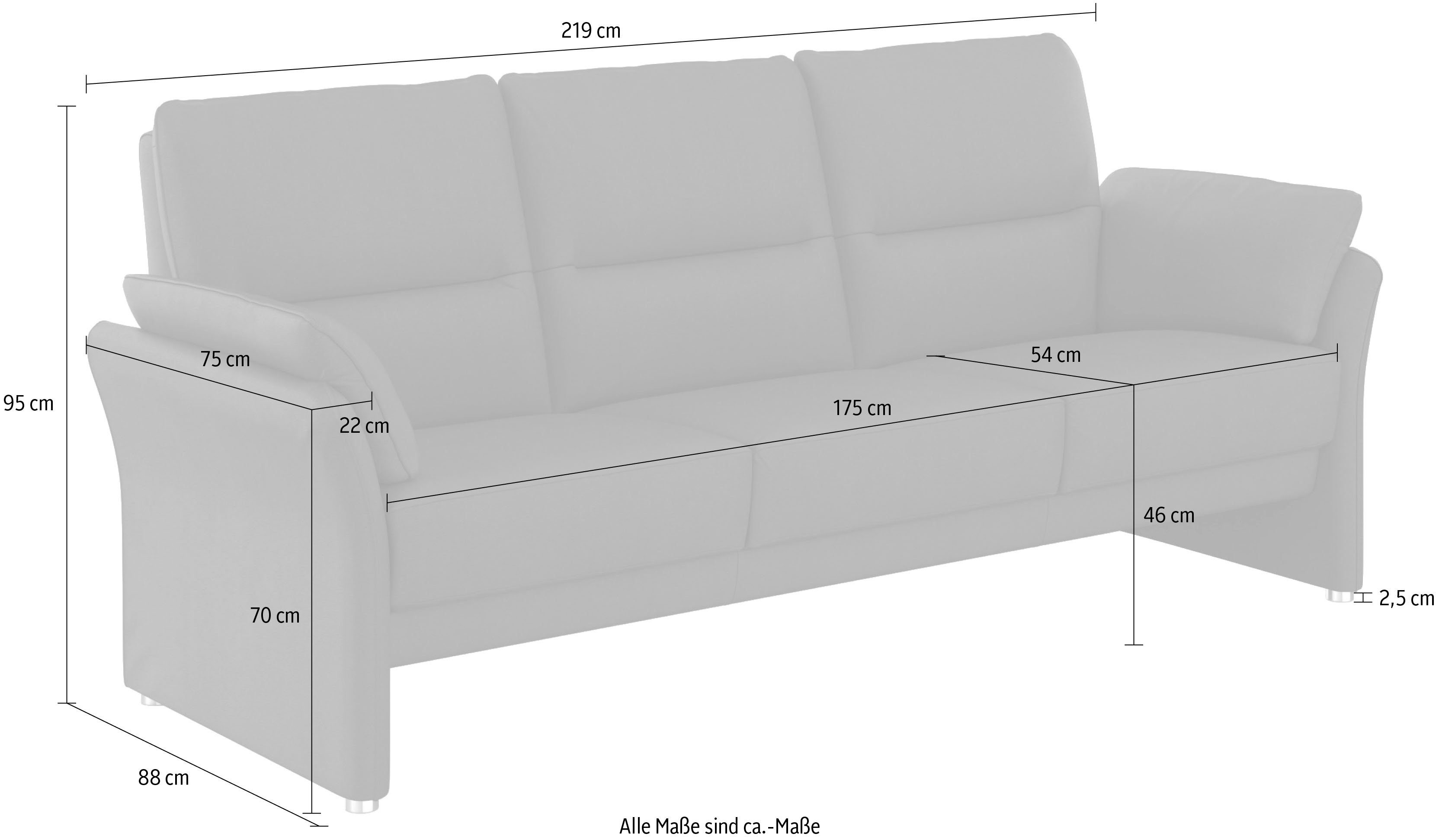 DOMO collection 3-zitsbank Pina tijdloos en elegant, smalle armleuningen, compacte afmetingen